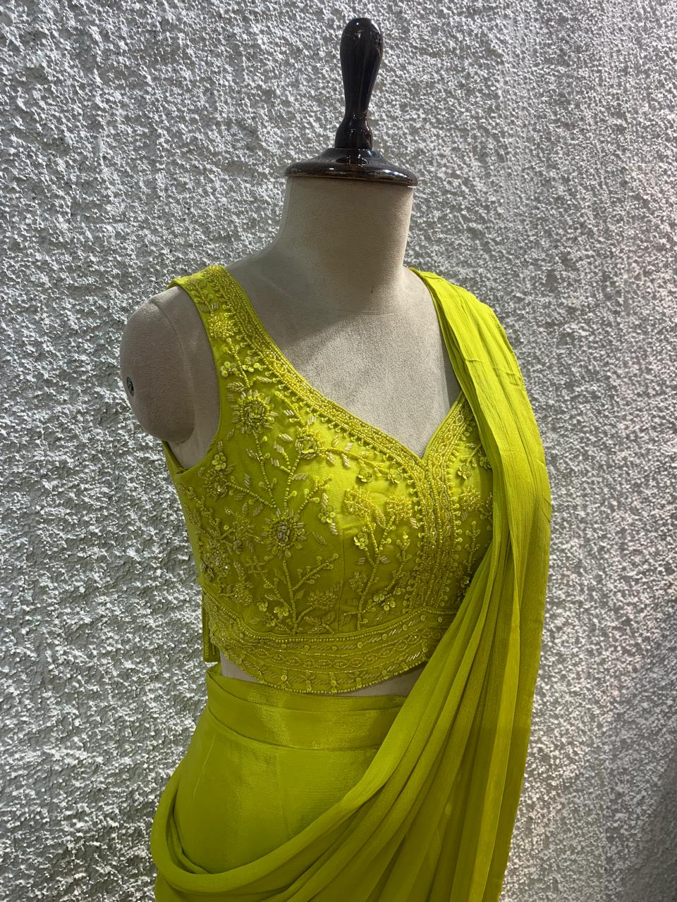 embroidery drape saree with handwork blouse-side