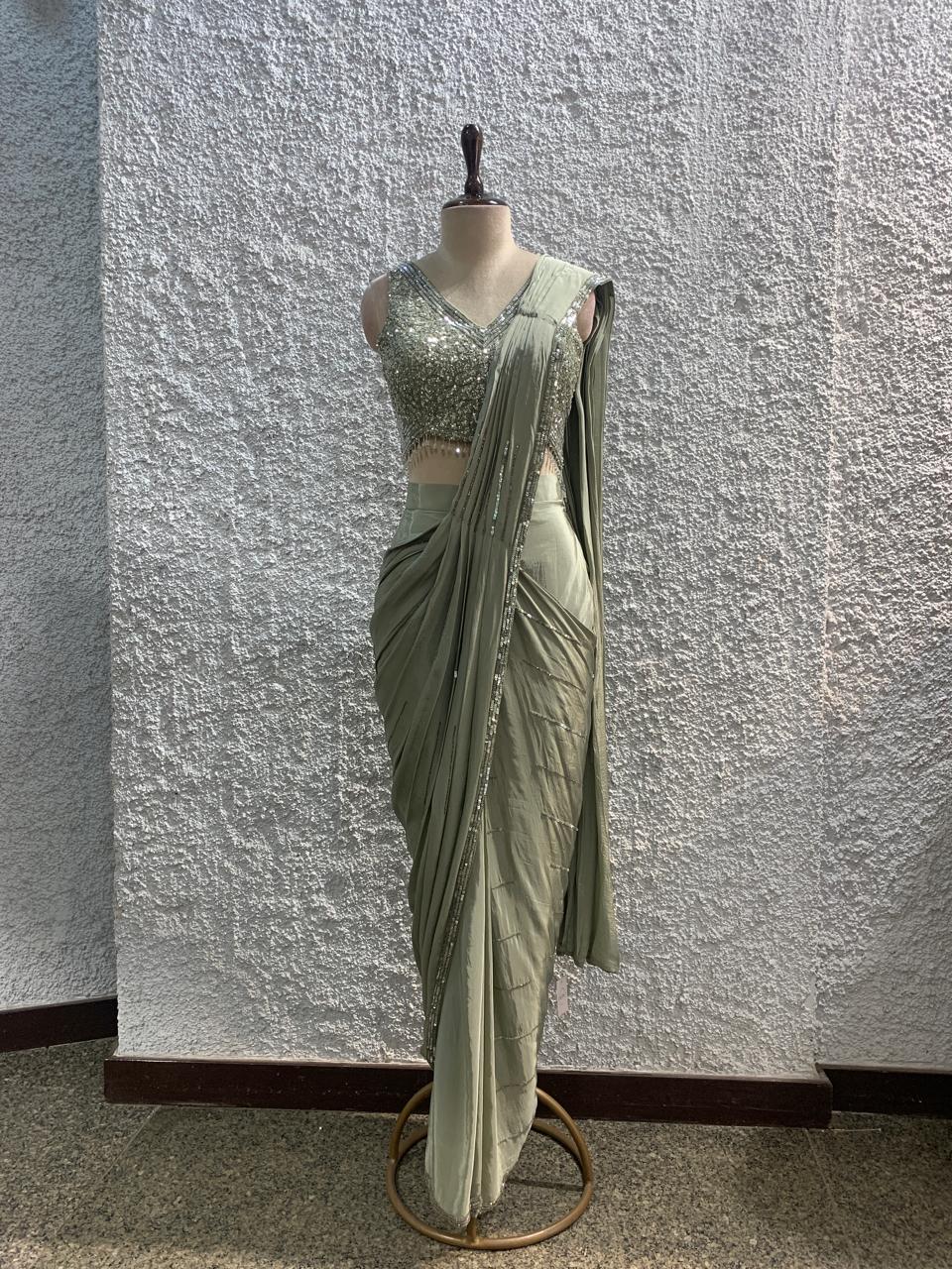 embroidery drape saree with handwork blouse-main