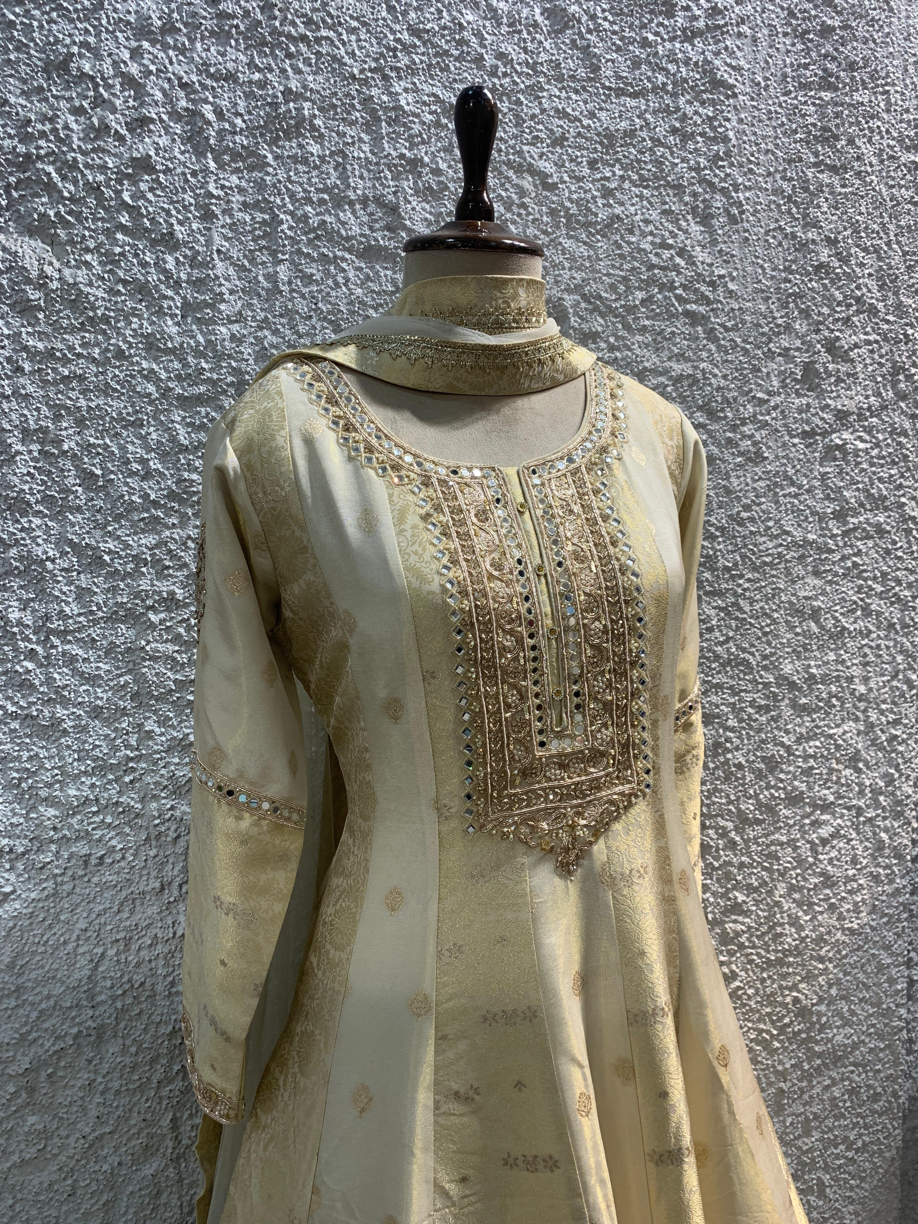 banarasi tissue anarkali embroidred-side