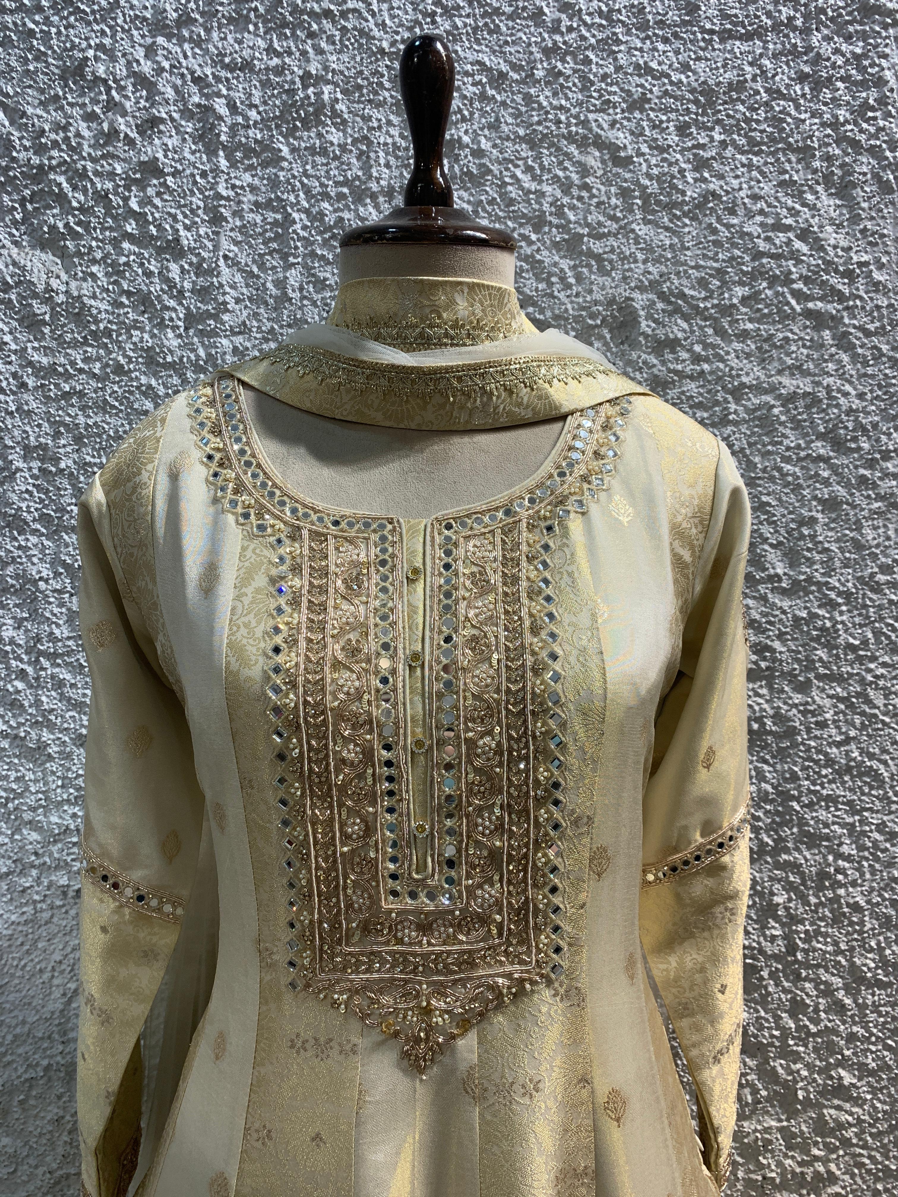 banarasi tissue anarkali embroidred-focus
