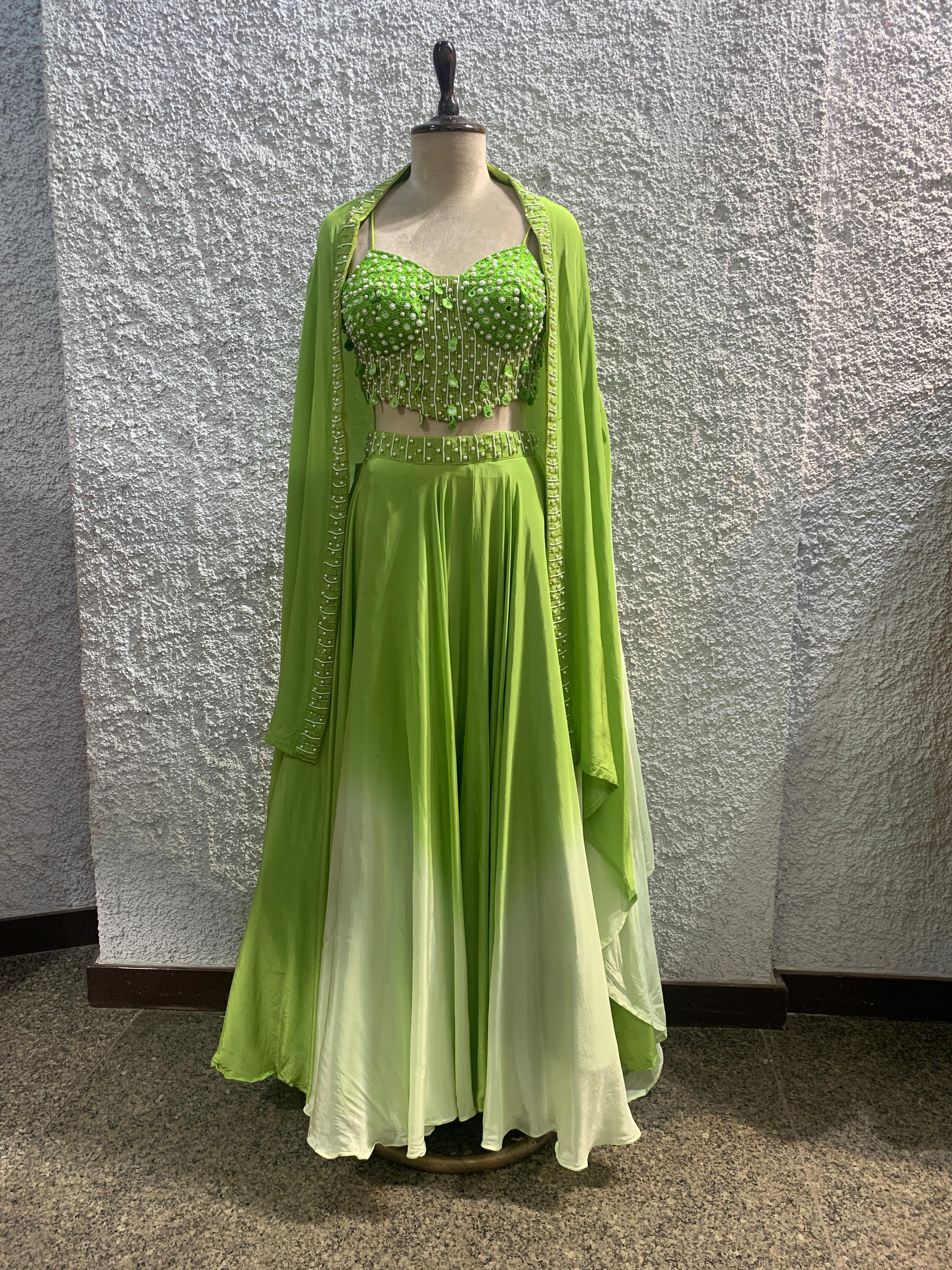 ombre lehenga with shrug embroidered mirrorwork corset blouse-main