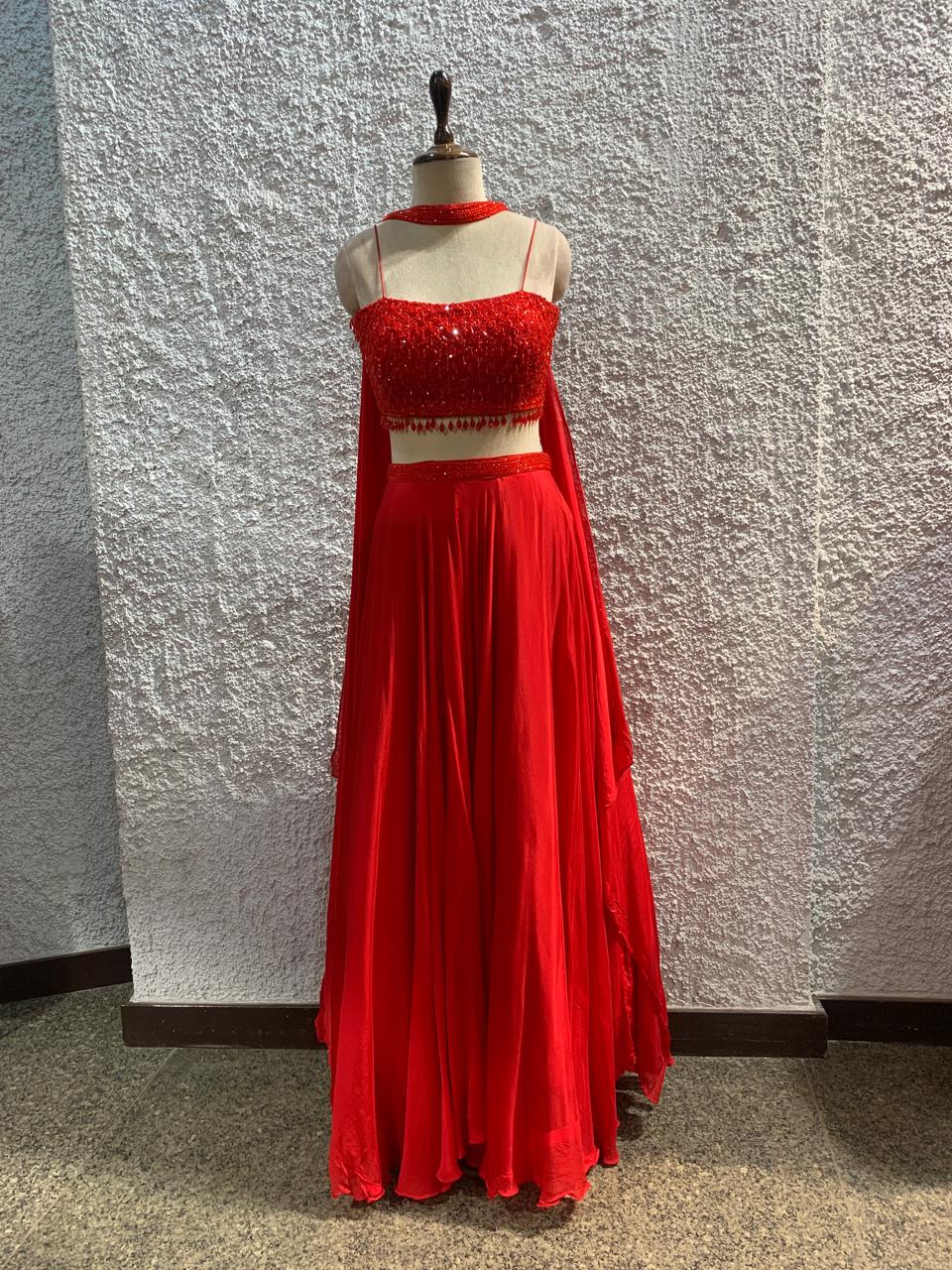 lehenga choker dupatta embroidered work blouse-main