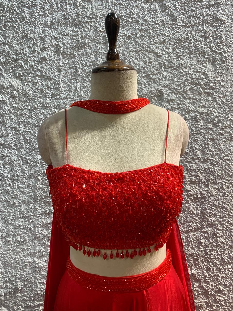 lehenga choker dupatta embroidered work blouse-focus