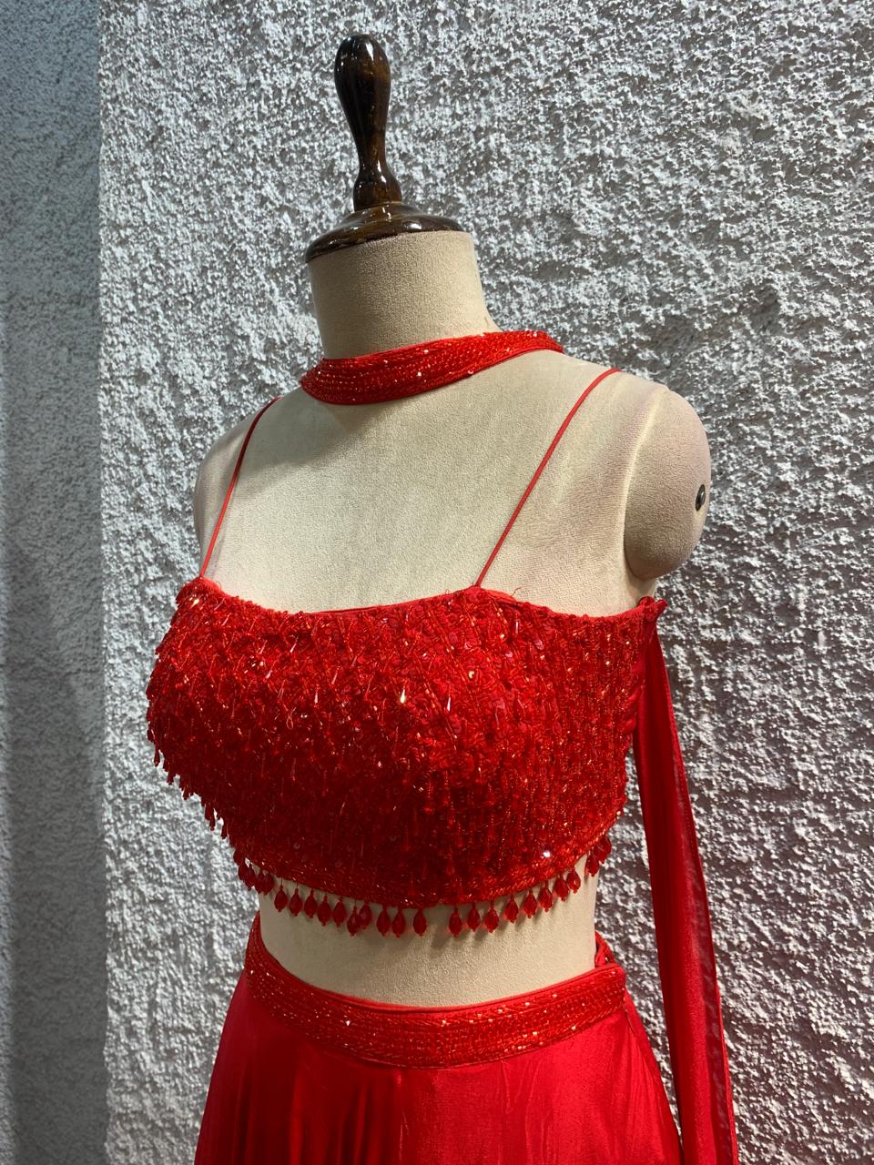 lehenga choker dupatta embroidered work blouse-side