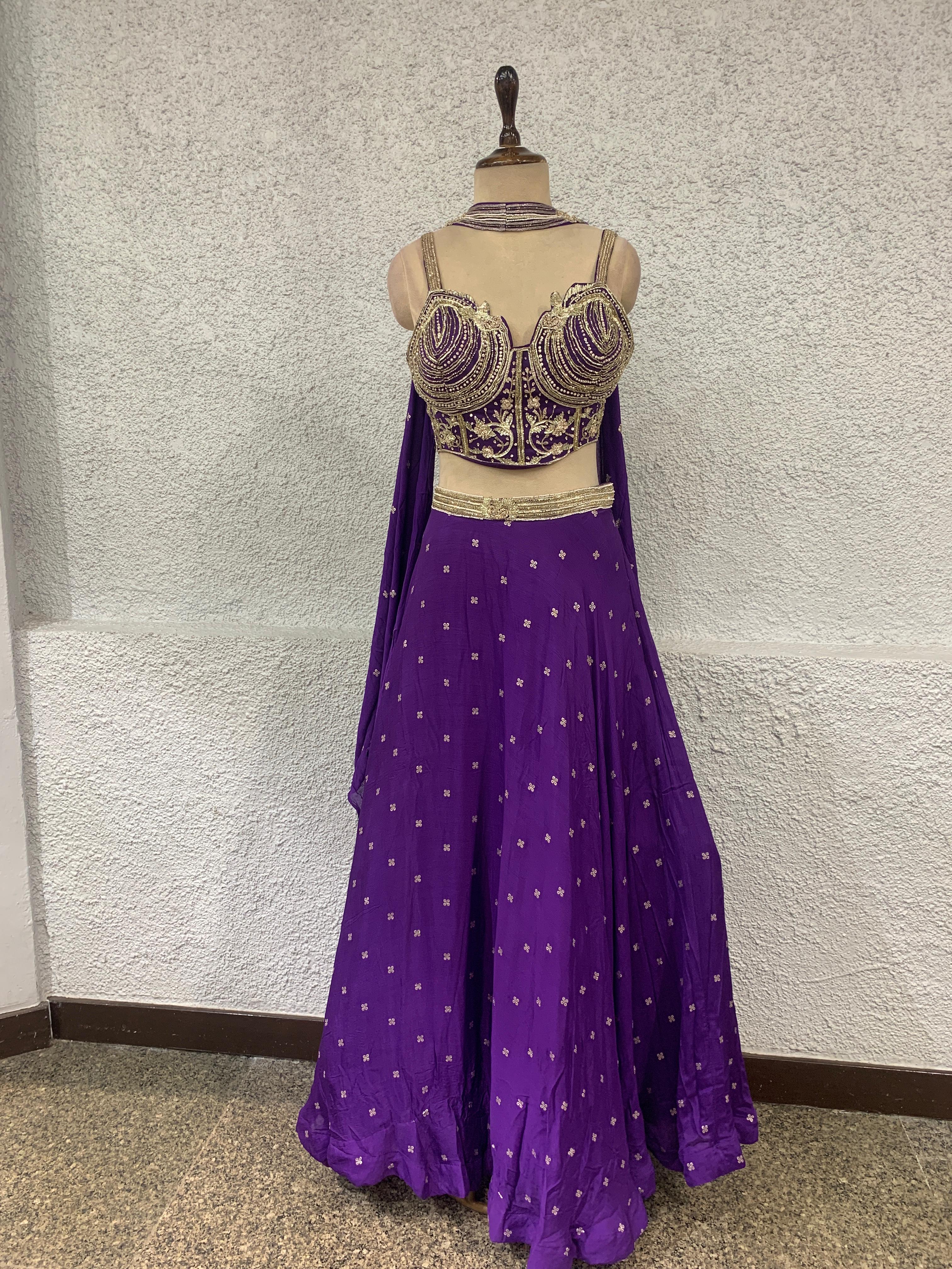 embroidery crepe lehenga with handwork corset blouse- main