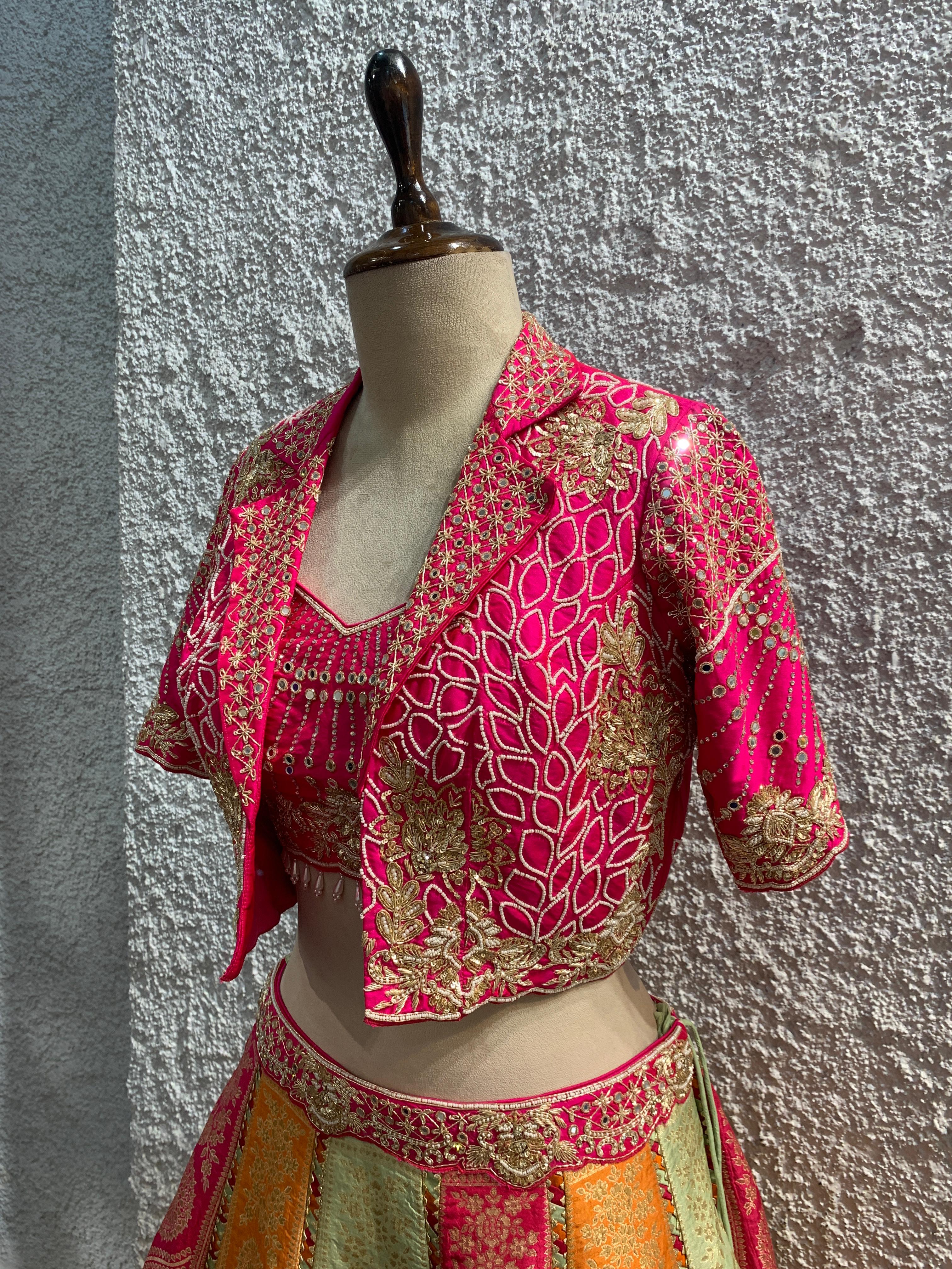 banarasi silk lehenga with handwork blouse-side