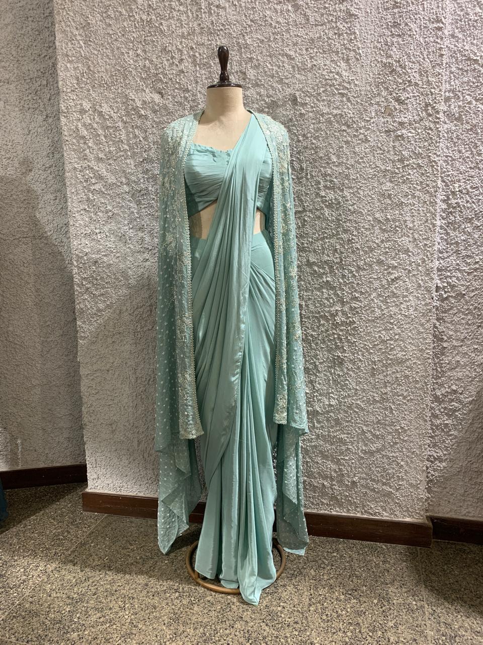 drape saree with heavy embroidred shrug-main