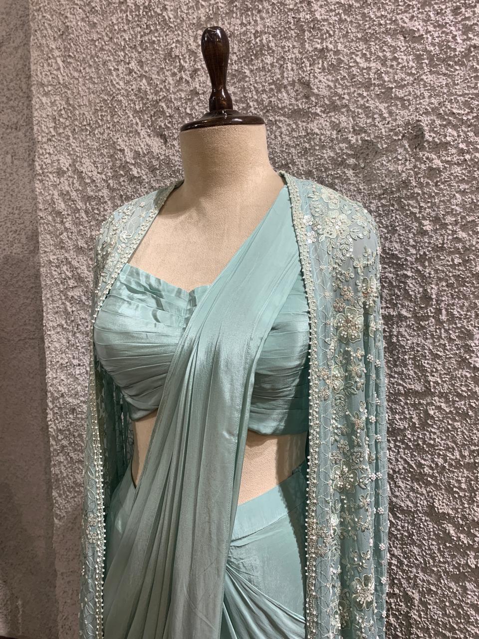 drape saree with heavy embroidred shrug-side