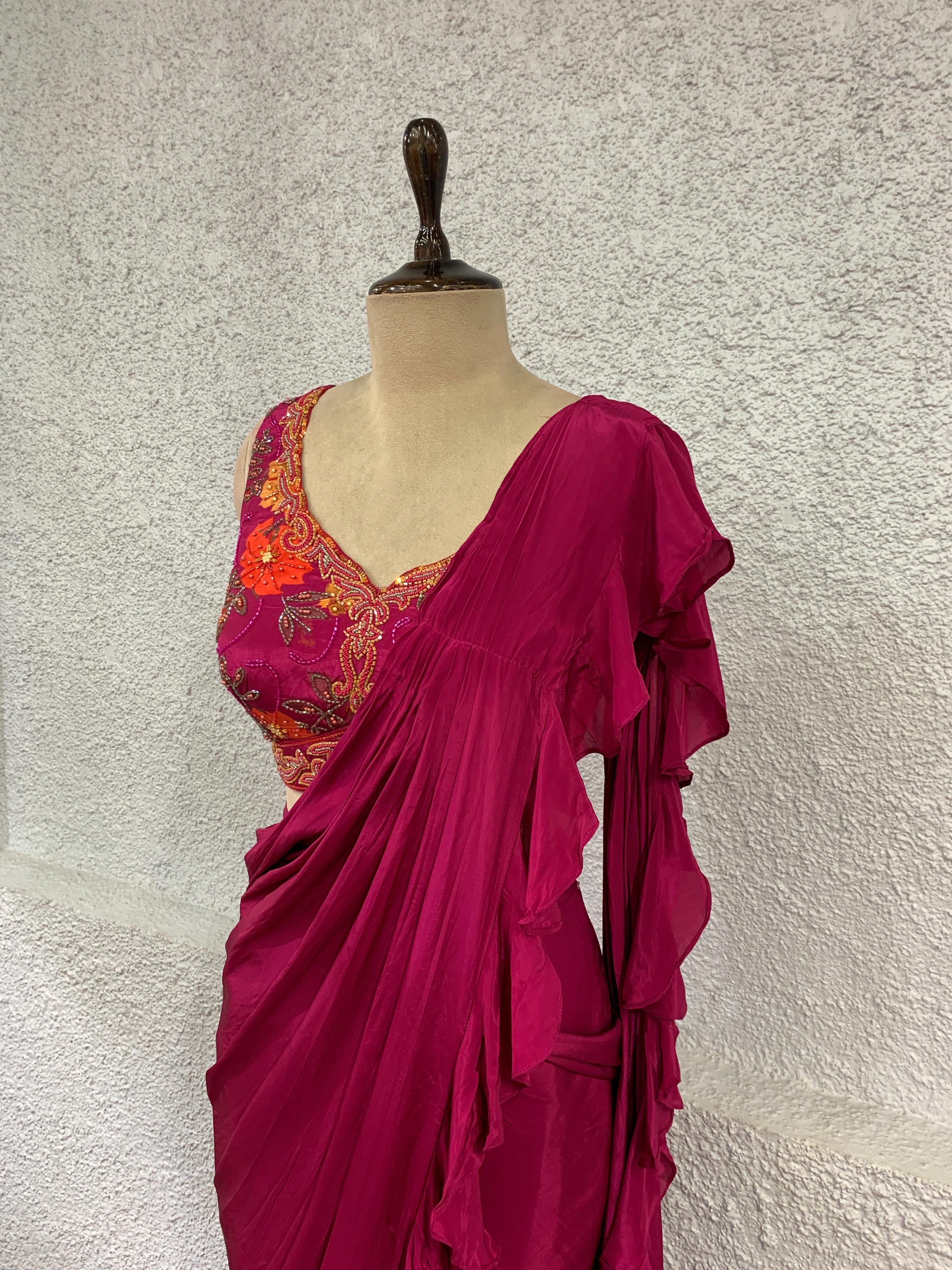 Hot Pink Drape Saree