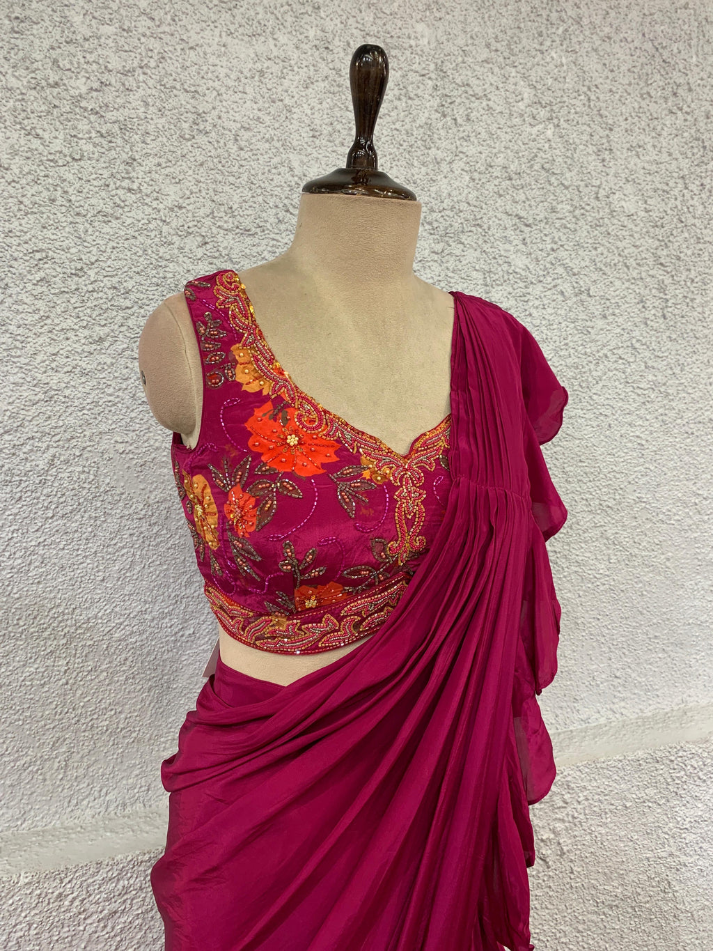 Hot Pink Drape Saree