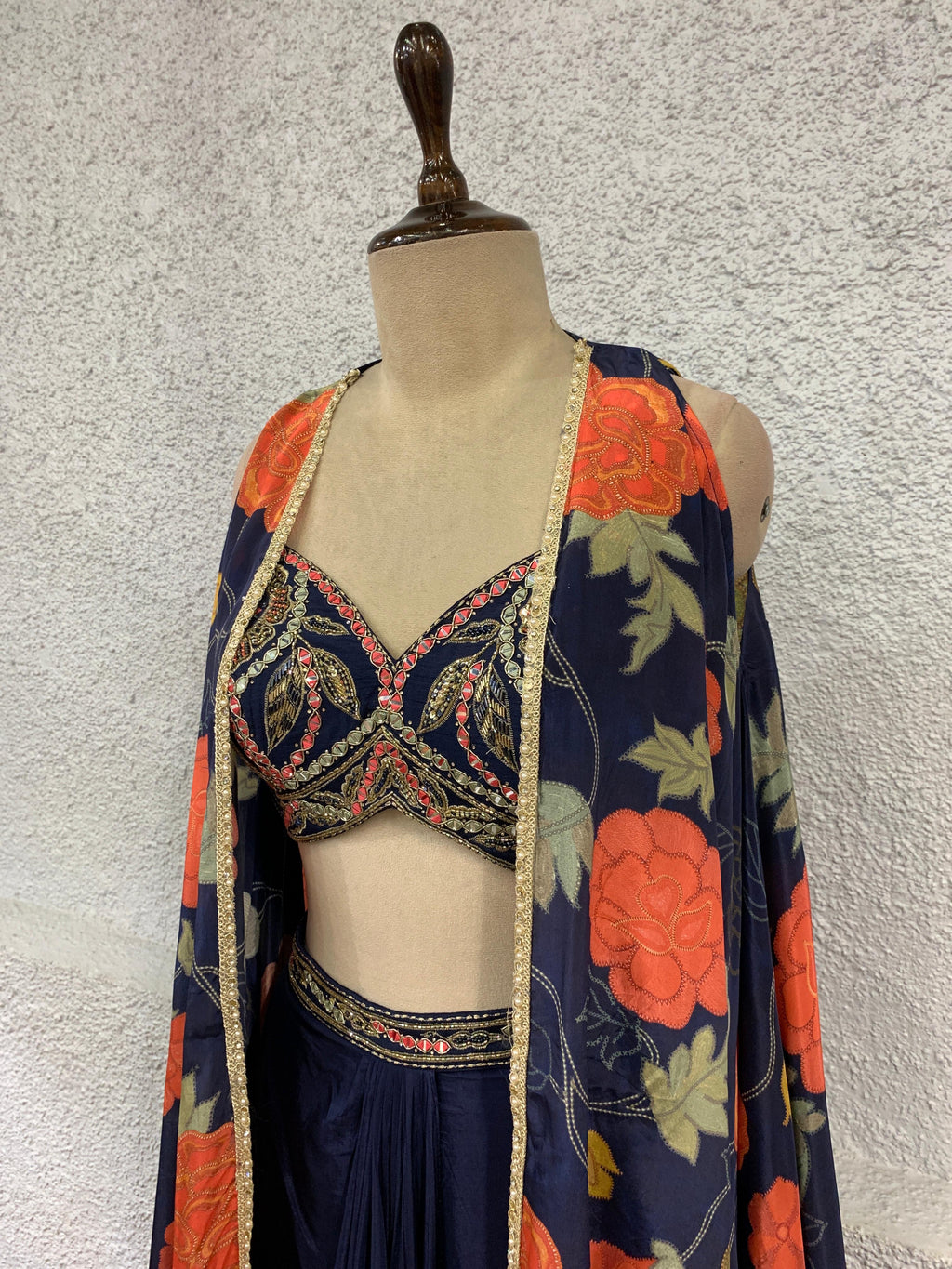 Blue Indo Western Shrug Set