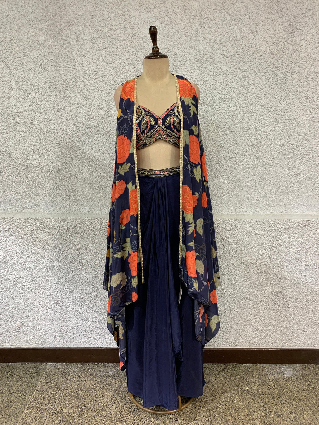 Blue Indo Western Shrug Set