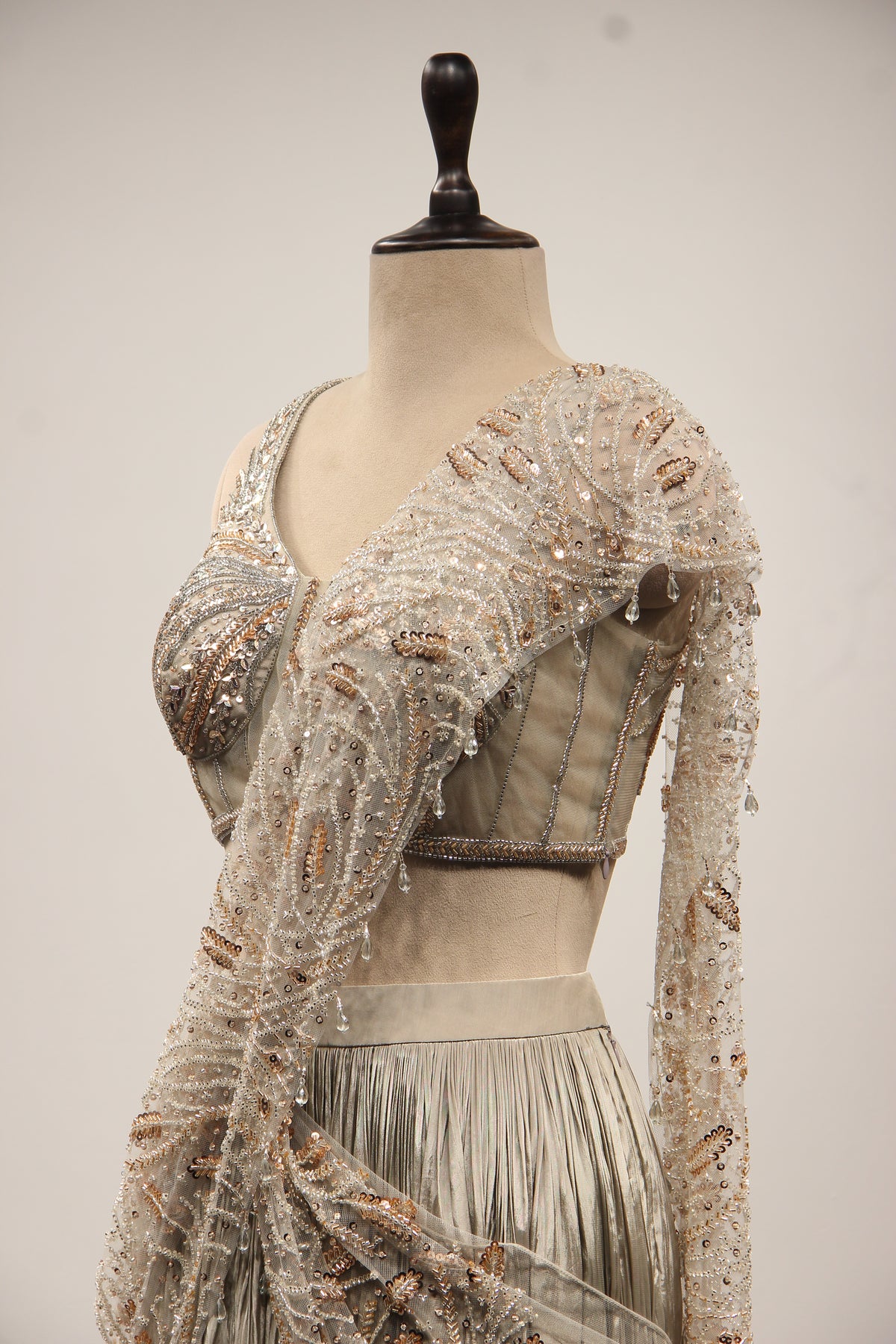 Crepe Drape Saree with Cut Dana & Sequin Handwork Net Corset