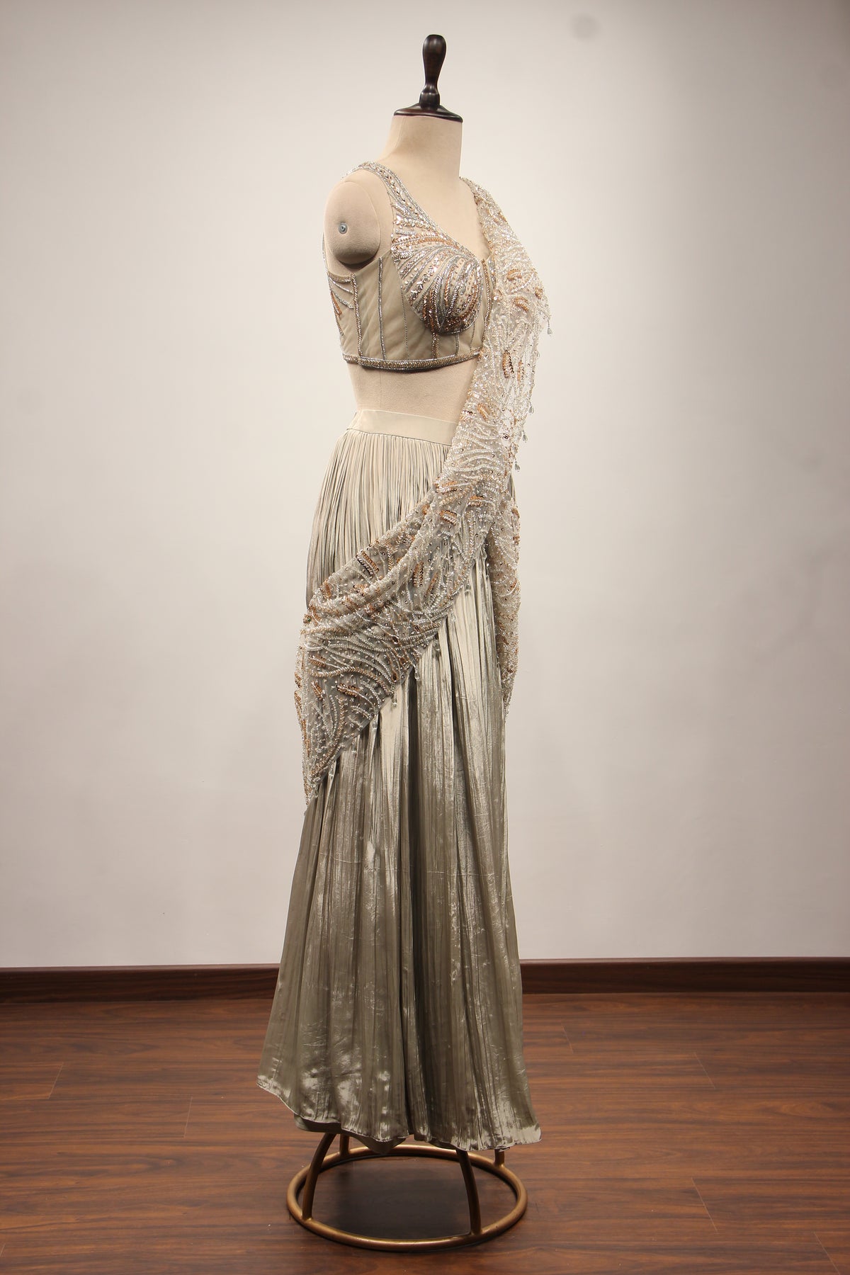 Crepe Drape Saree with Cut Dana & Sequin Handwork Net Corset