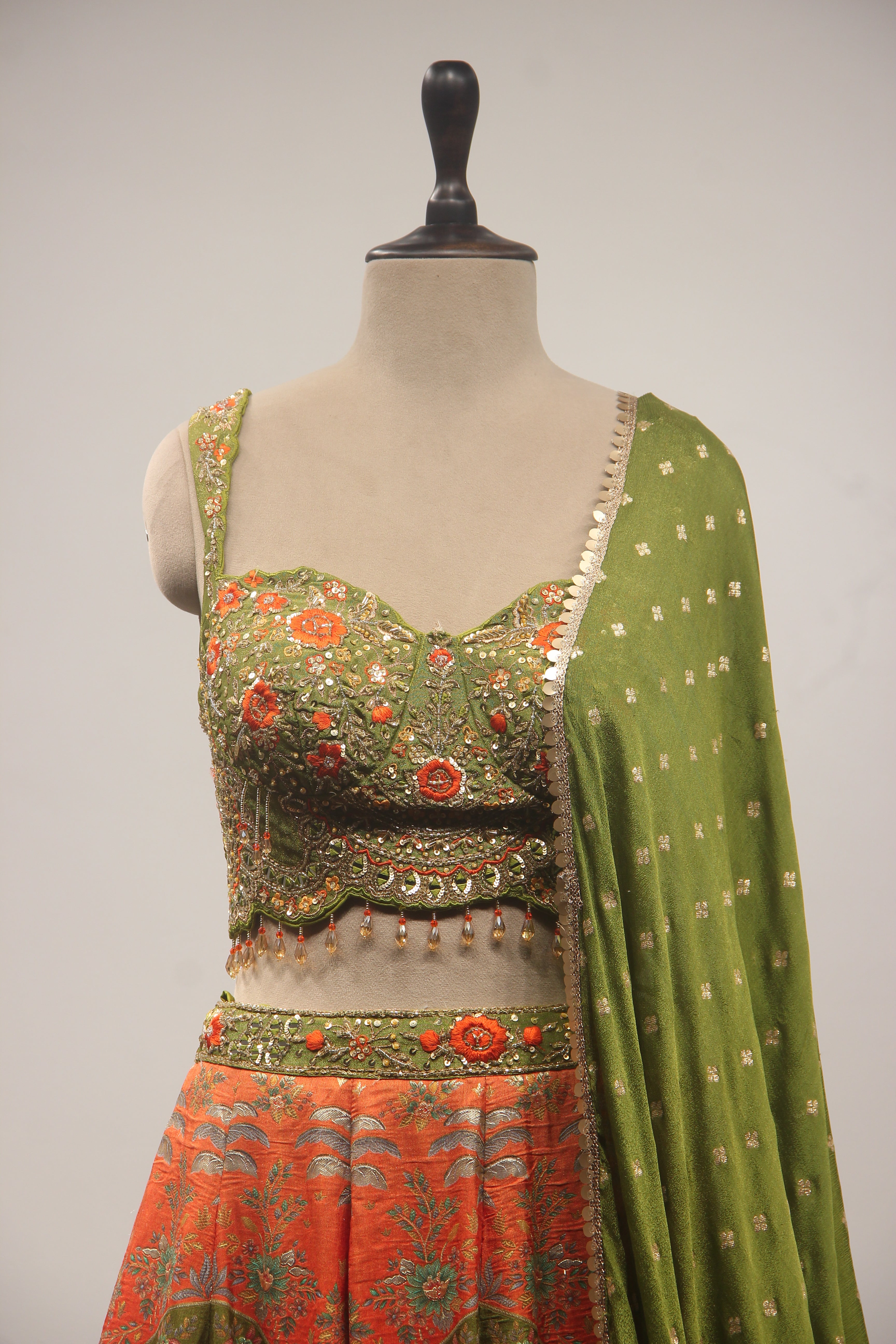 Banarasi Brocade Lehenga Crop Top with Cut Dana & Sequin Handwork