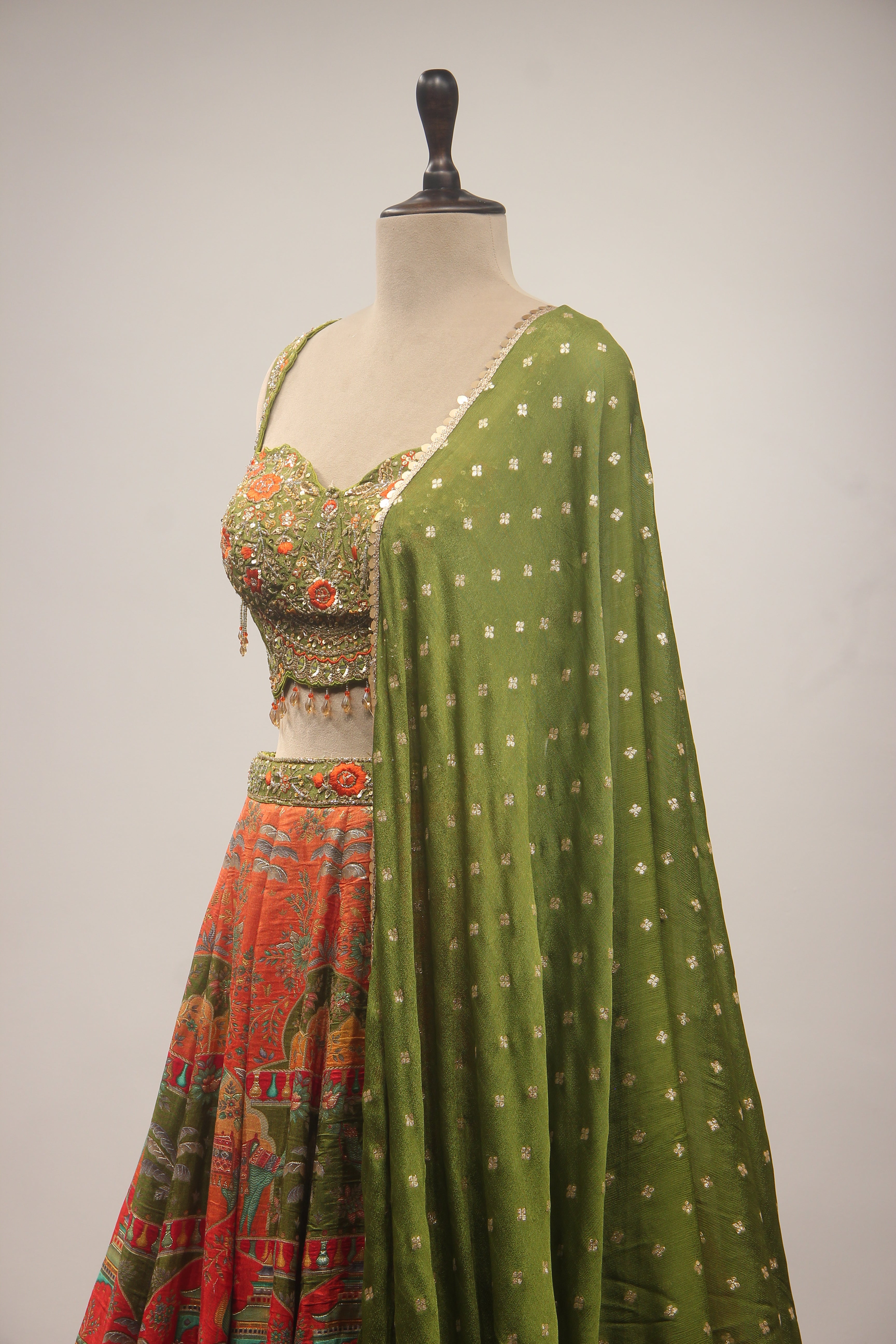 Banarasi Brocade Lehenga Crop Top with Cut Dana & Sequin Handwork