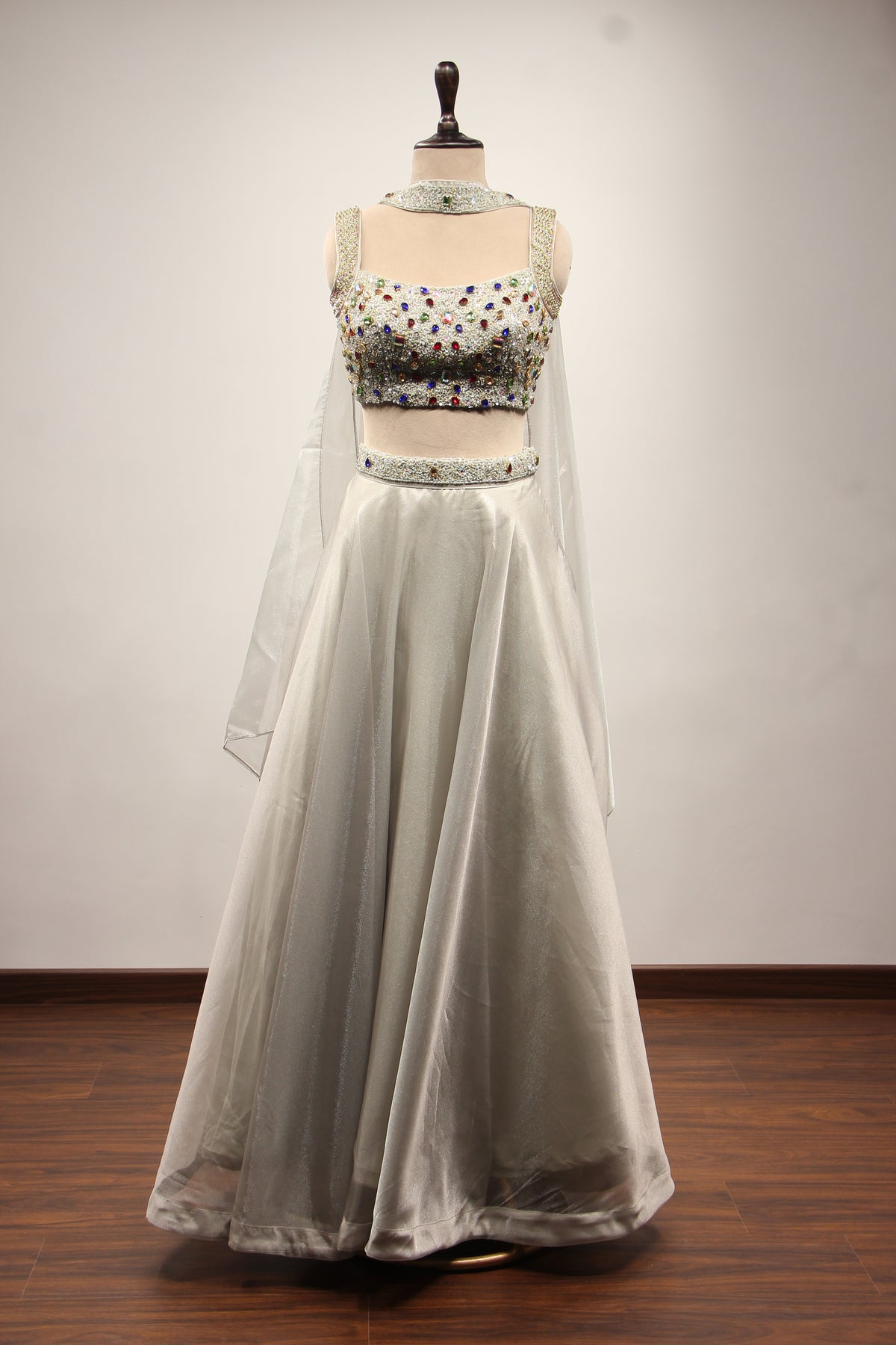 Shimmer Organza Lehenga with Mirror & Gota Patti Handwork Crop Top