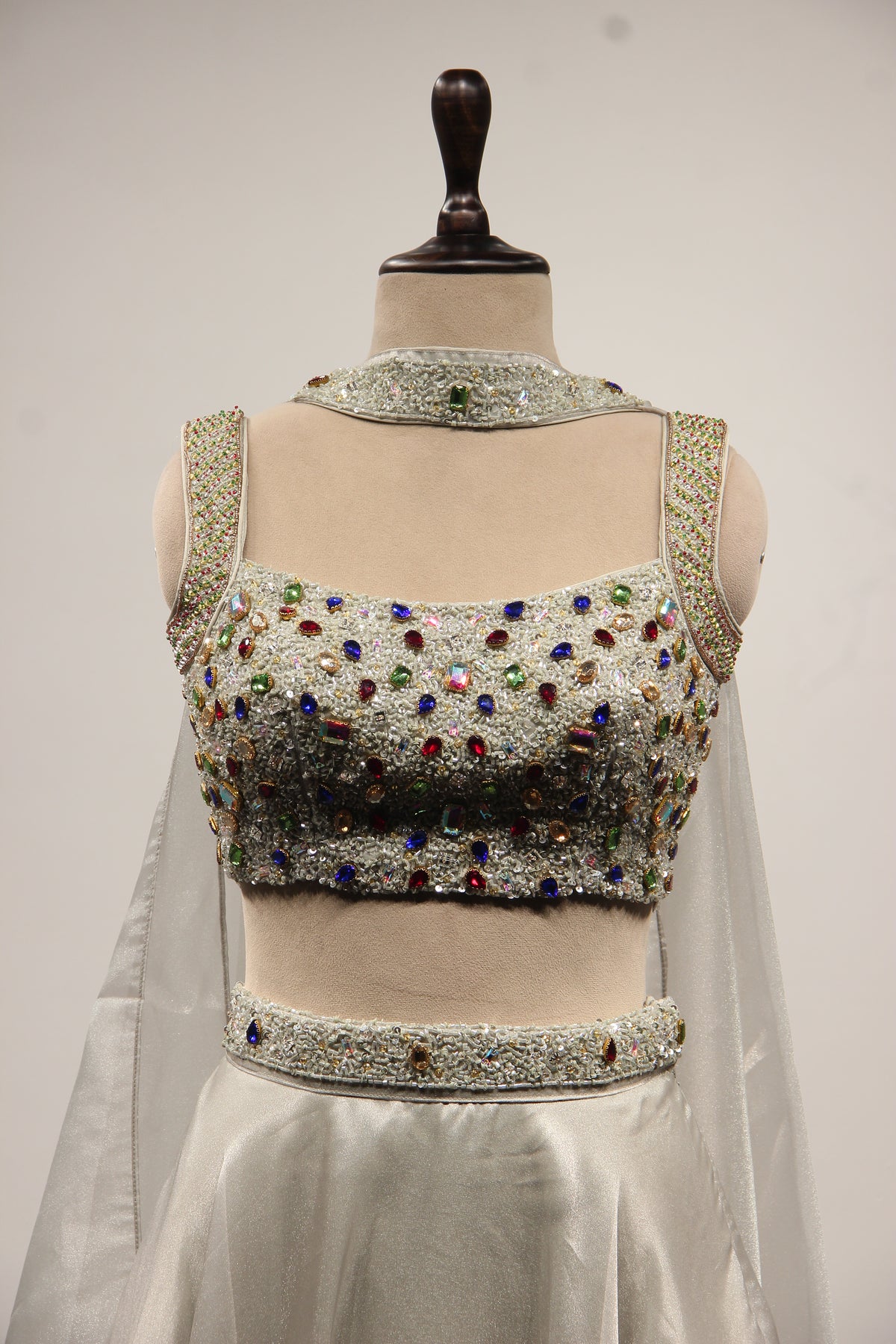 Shimmer Organza Lehenga with Mirror & Gota Patti Handwork Crop Top