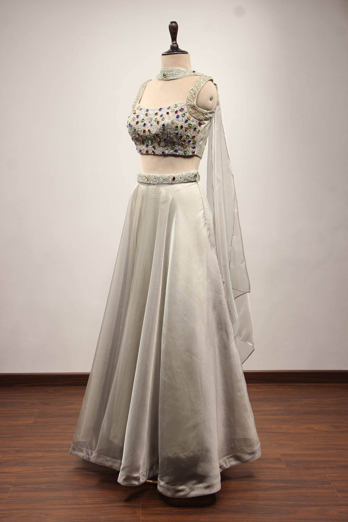 Shimmer Organza Lehenga with Mirror & Gota Patti Handwork Crop Top