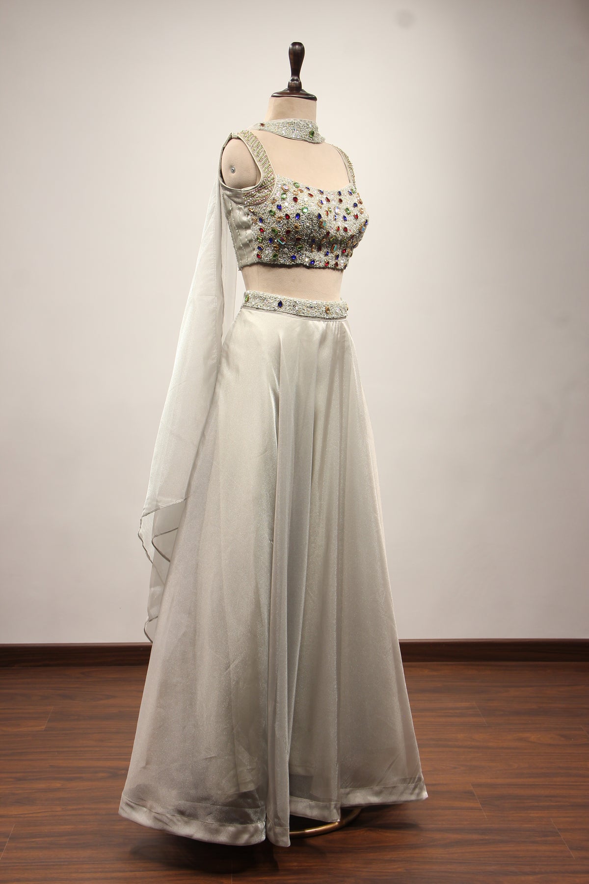 Shimmer Organza Lehenga with Mirror & Gota Patti Handwork Crop Top