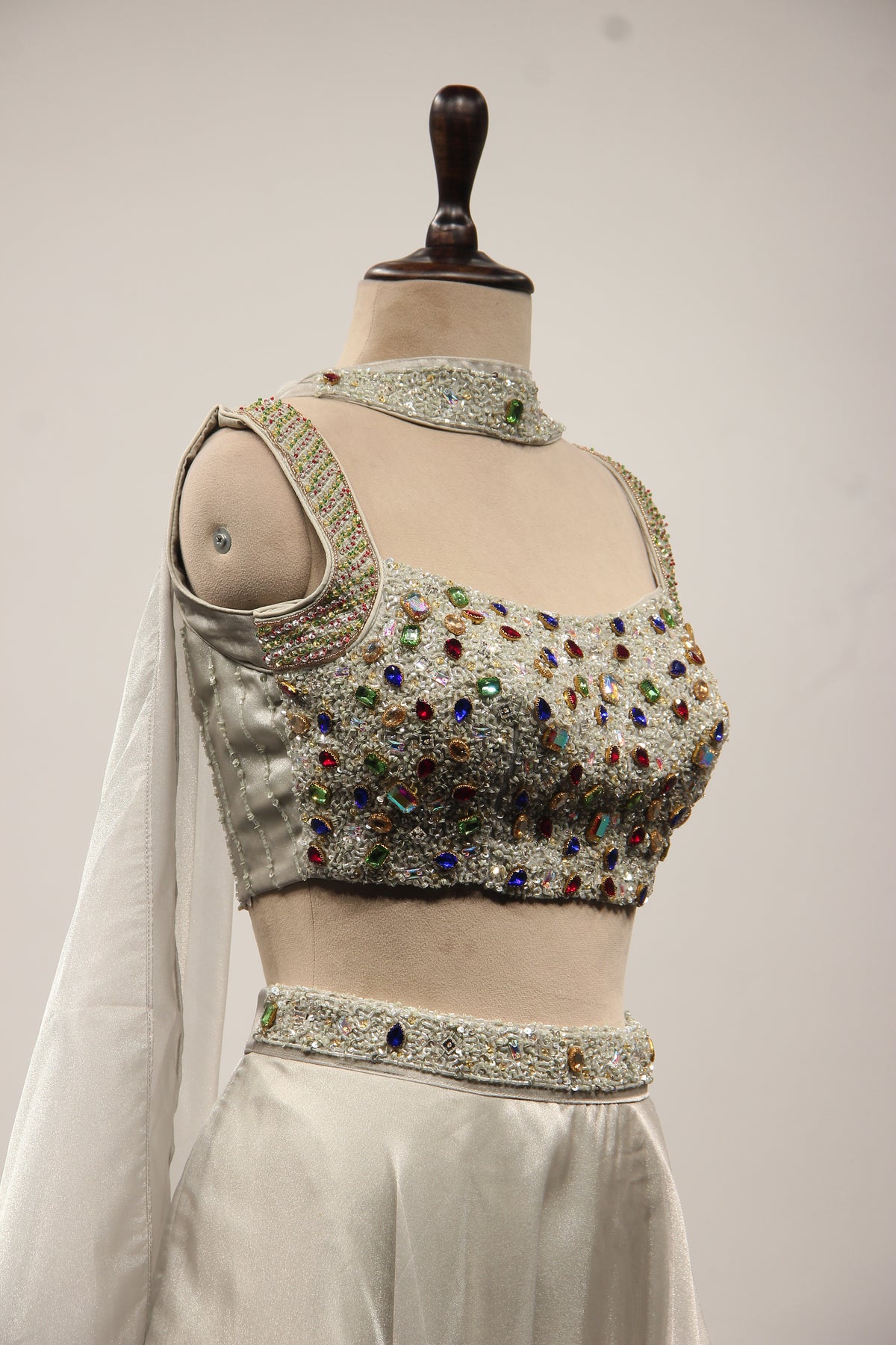 Shimmer Organza Lehenga with Mirror & Gota Patti Handwork Crop Top