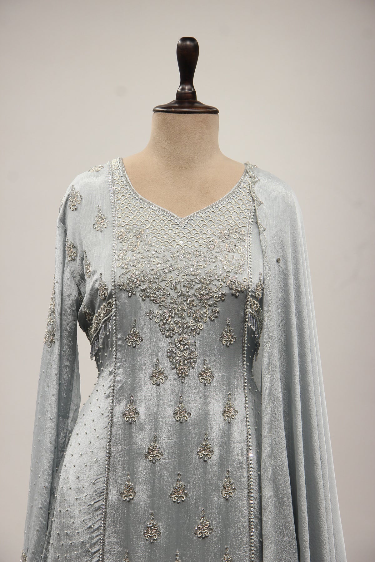 GREY Crepe Full Sleeve with Bead and Cut Dana work by OOS — product image 10