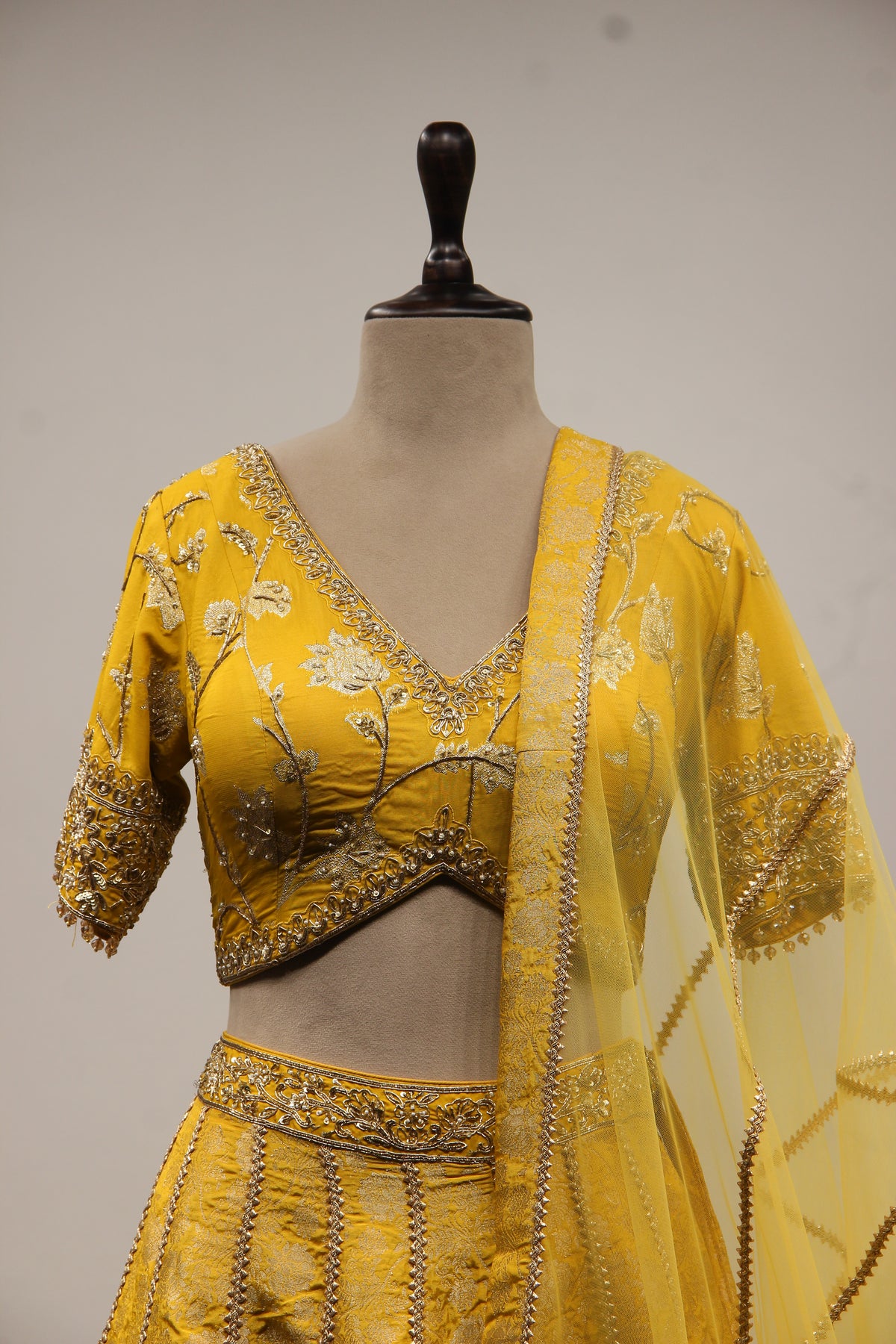 Banarasi Brocade Lehenga with Zari & Zardozi Handwork Crop Top