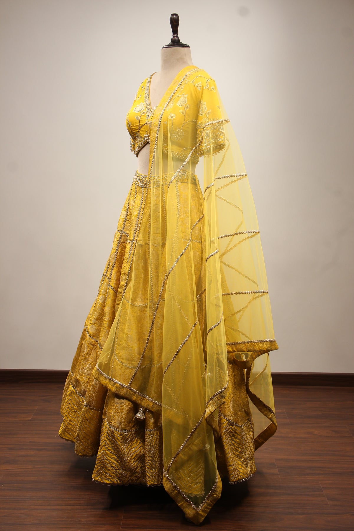 Banarasi Brocade Lehenga with Zari & Zardozi Handwork Crop Top