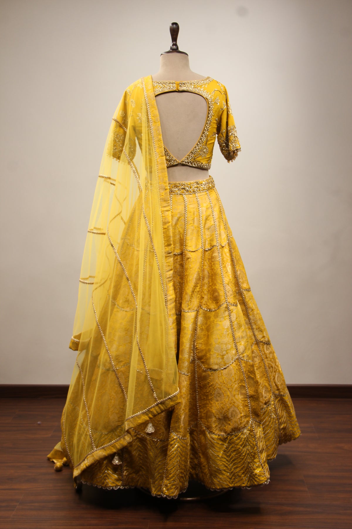 Banarasi Brocade Lehenga with Zari & Zardozi Handwork Crop Top