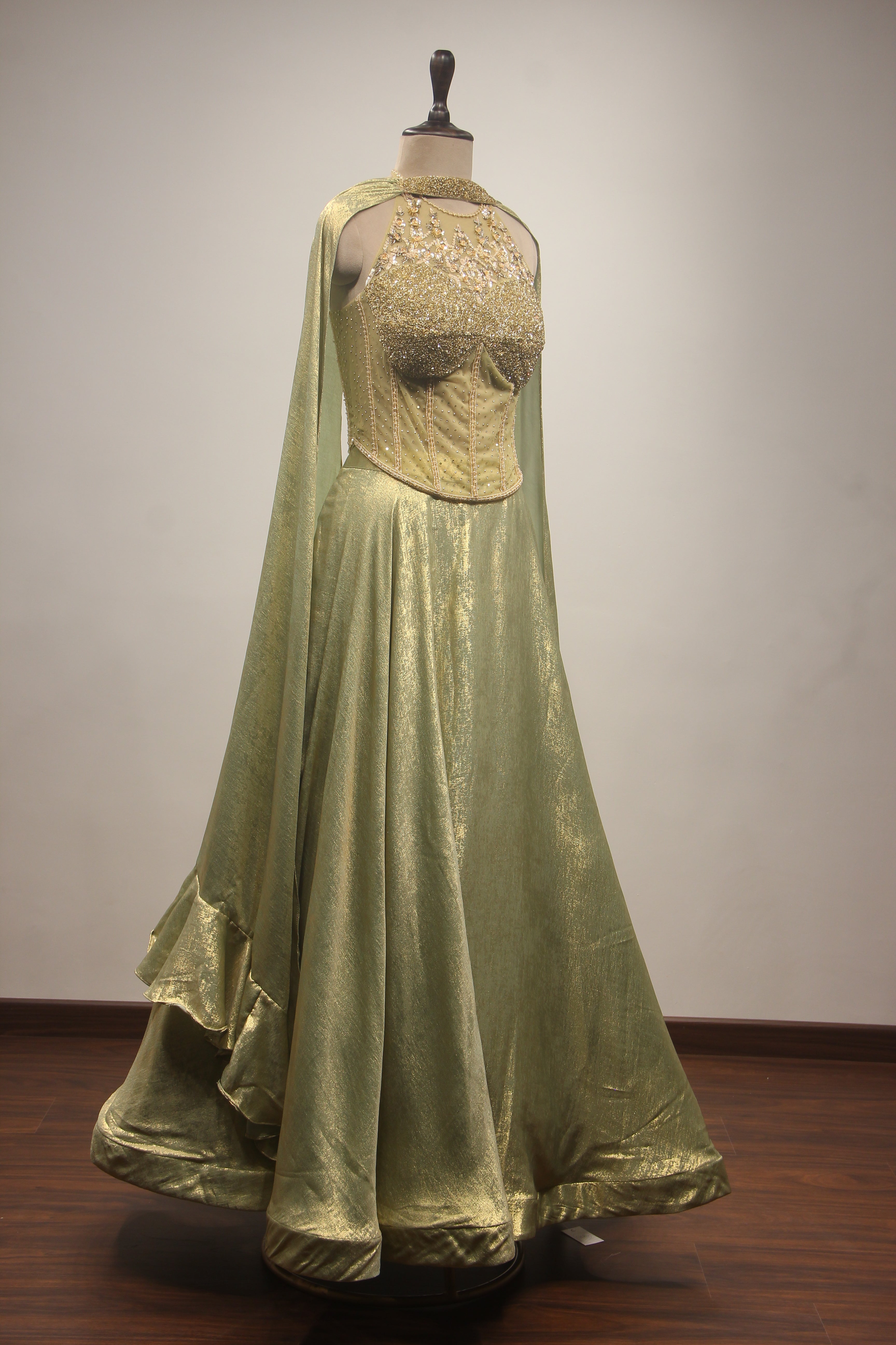 Simmer Lehenga with Halter Corset Blouse & Cut Dana Handwork