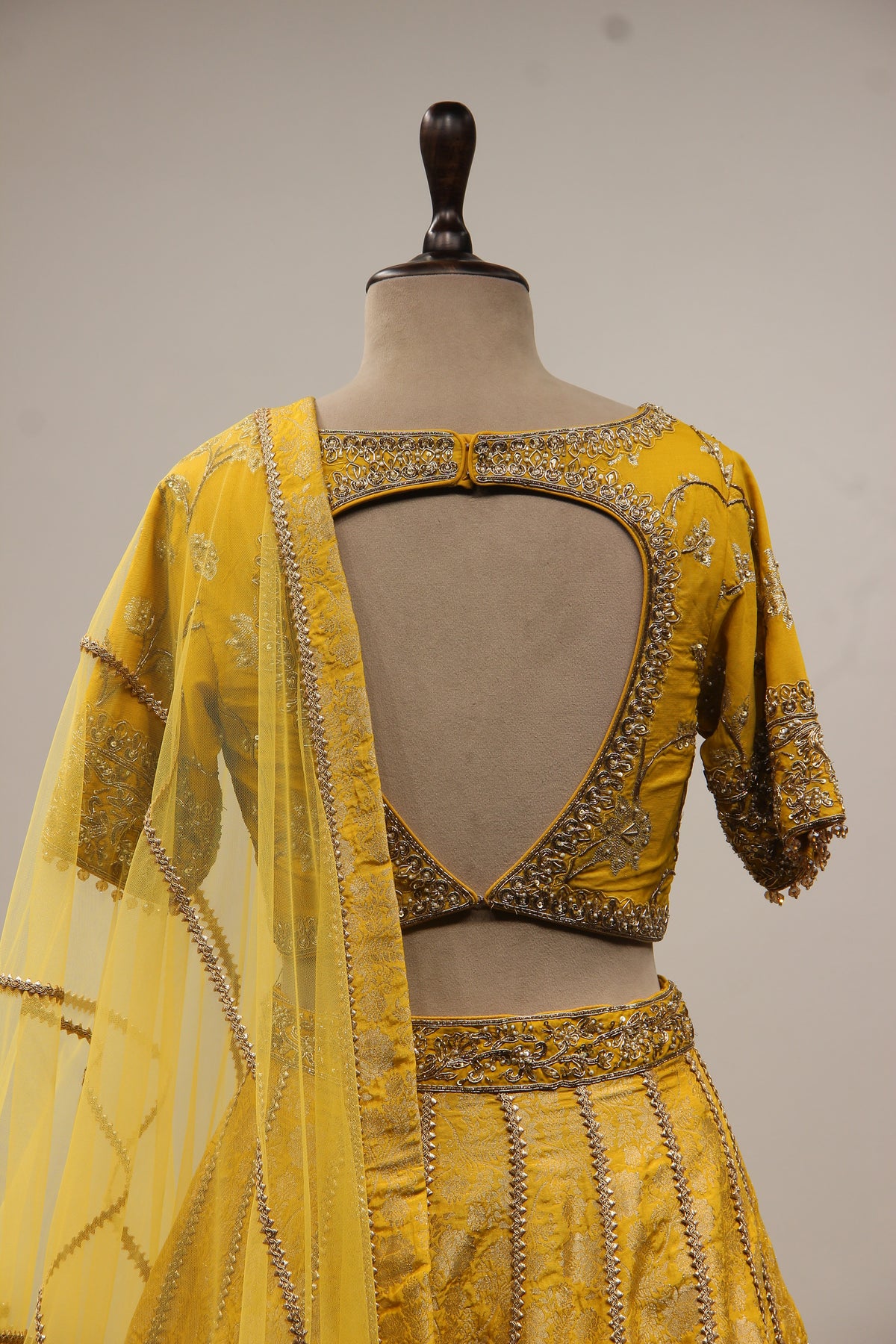 Banarasi Brocade Lehenga with Zari & Zardozi Handwork Crop Top