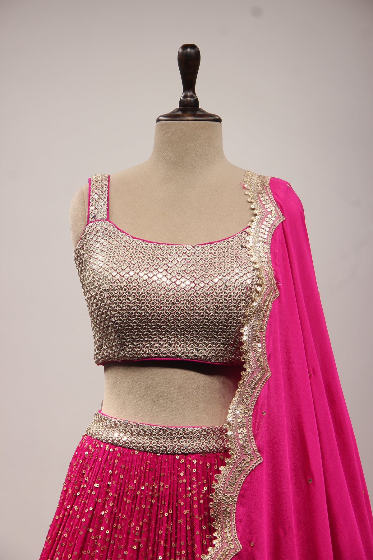 Rani Georgette Lehenga with Sequin & Zari Handwork Crop Top