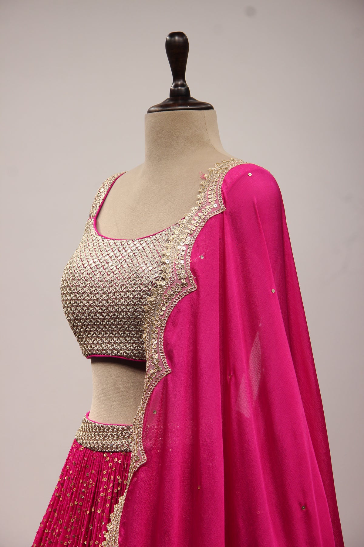 Rani Georgette Lehenga with Sequin & Zari Handwork Crop Top
