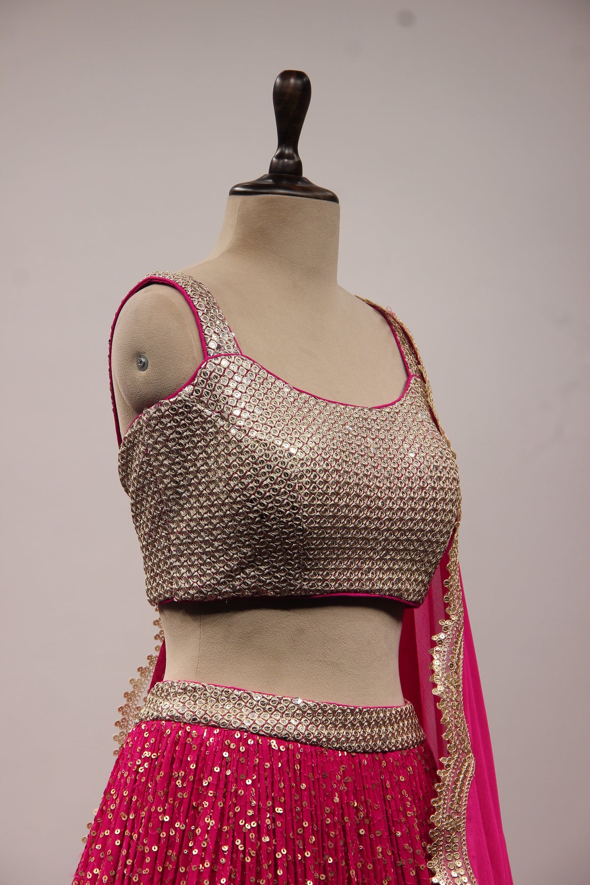 Rani Georgette Lehenga with Sequin & Zari Handwork Crop Top