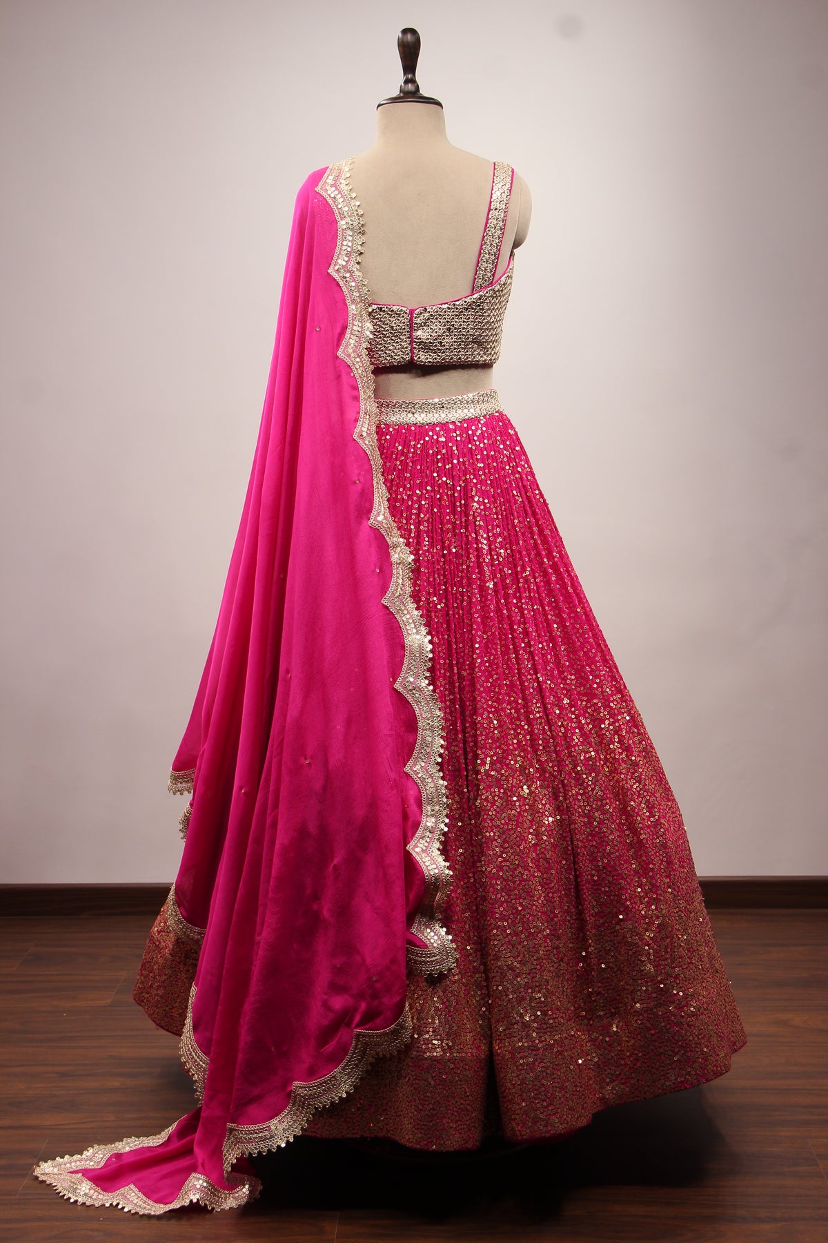 Rani Georgette Lehenga with Sequin & Zari Handwork Crop Top