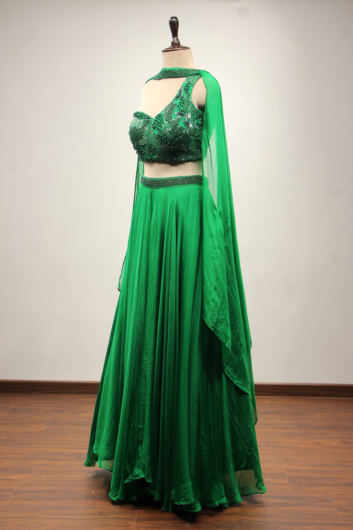 Organza Lehenga with Bead & Sequin Handwork Crop Top