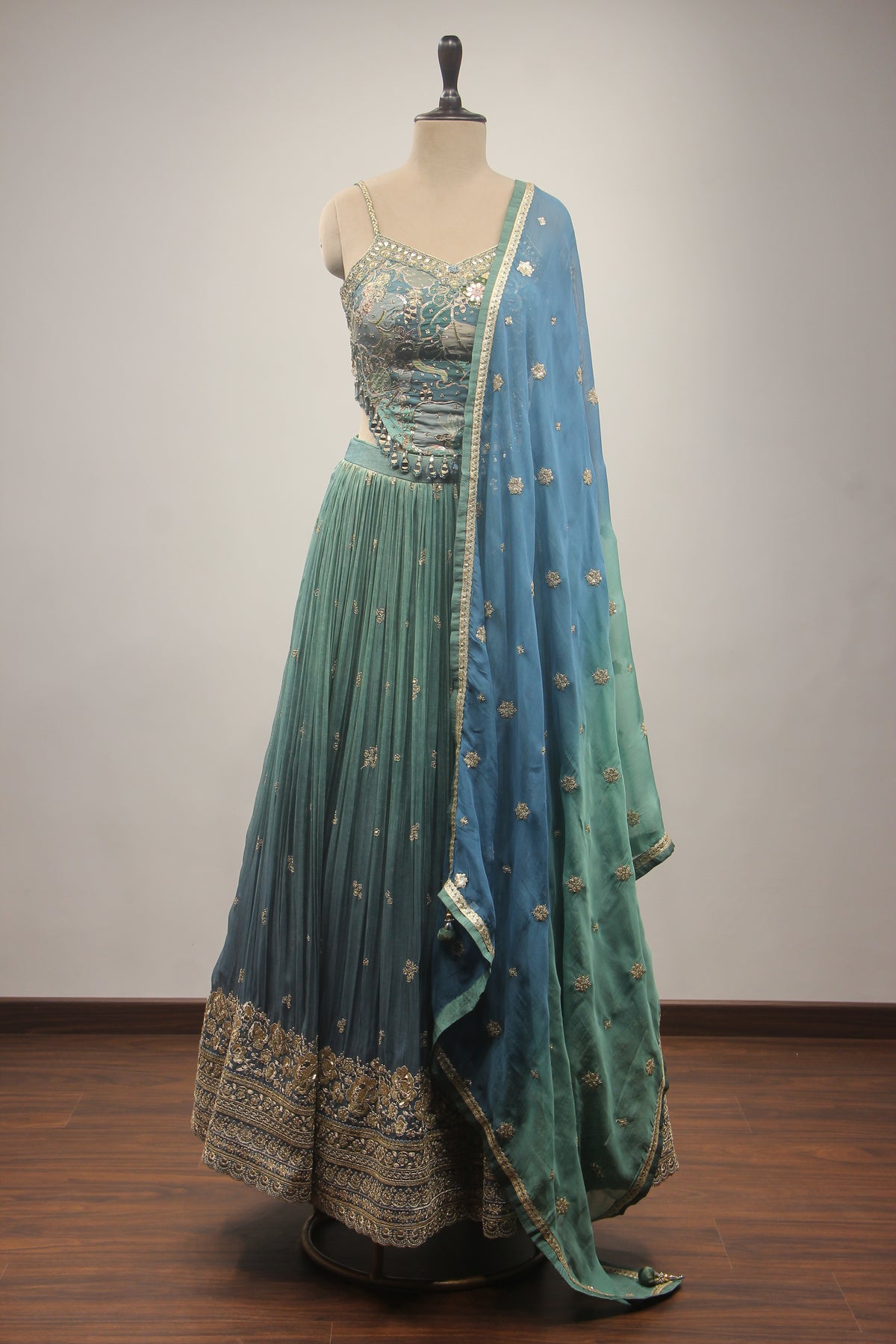 Tissue Lehenga with Printed & Sequin Handwork Corset Blouse