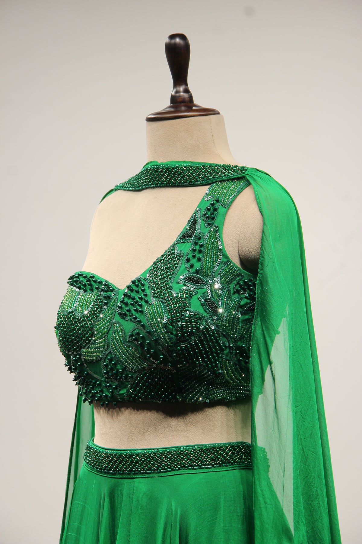 Organza Lehenga with Bead & Sequin Handwork Crop Top