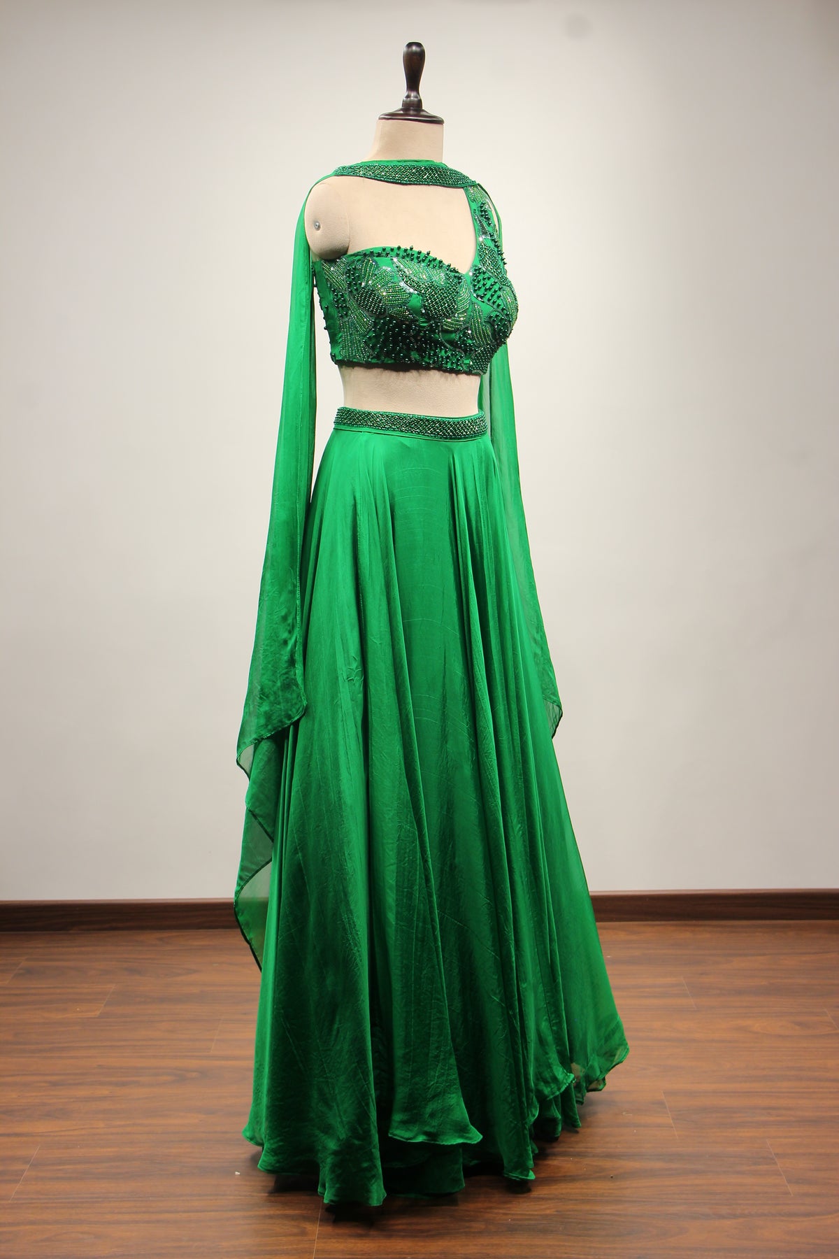 Organza Lehenga with Bead & Sequin Handwork Crop Top