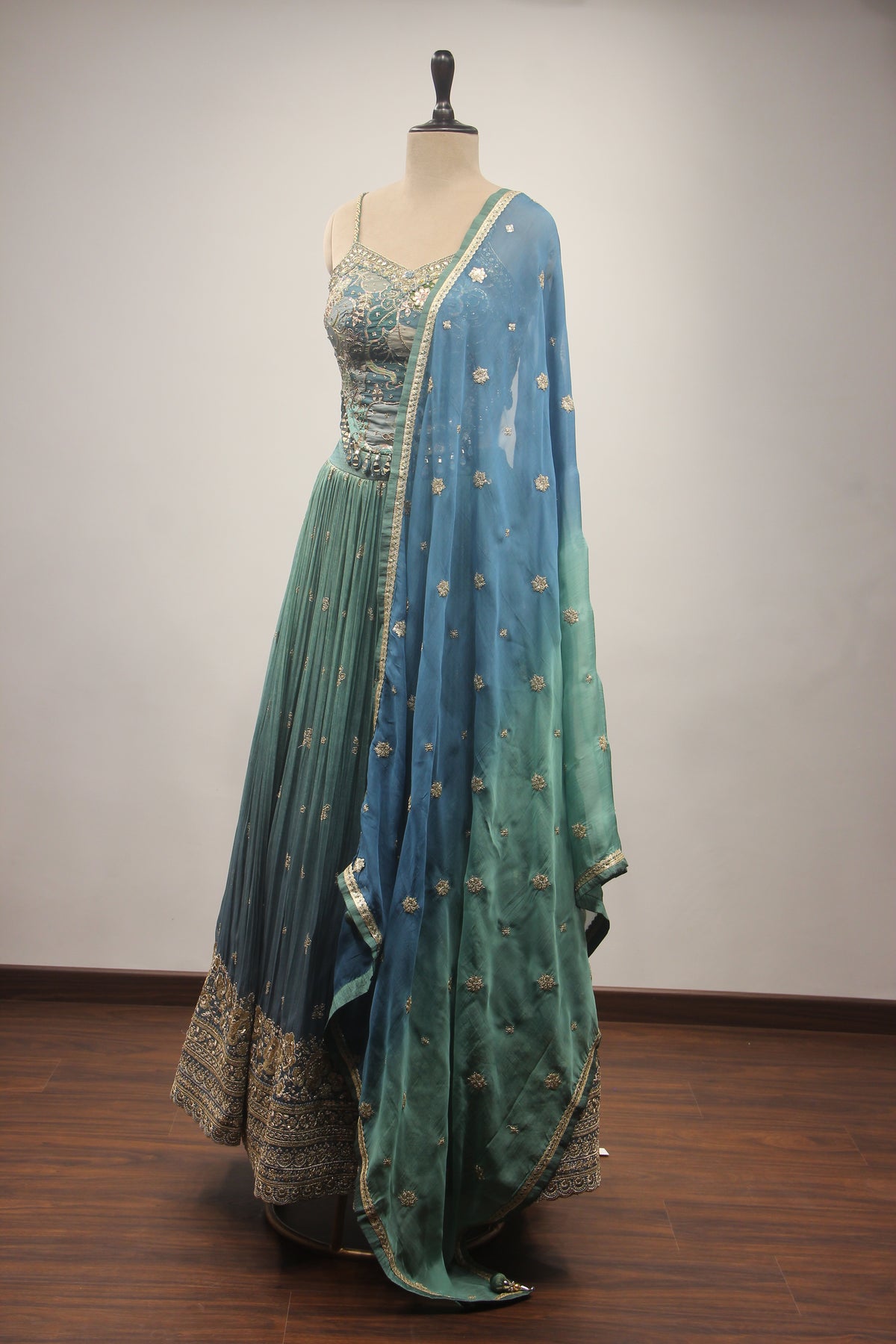 Tissue Lehenga with Printed & Sequin Handwork Corset Blouse