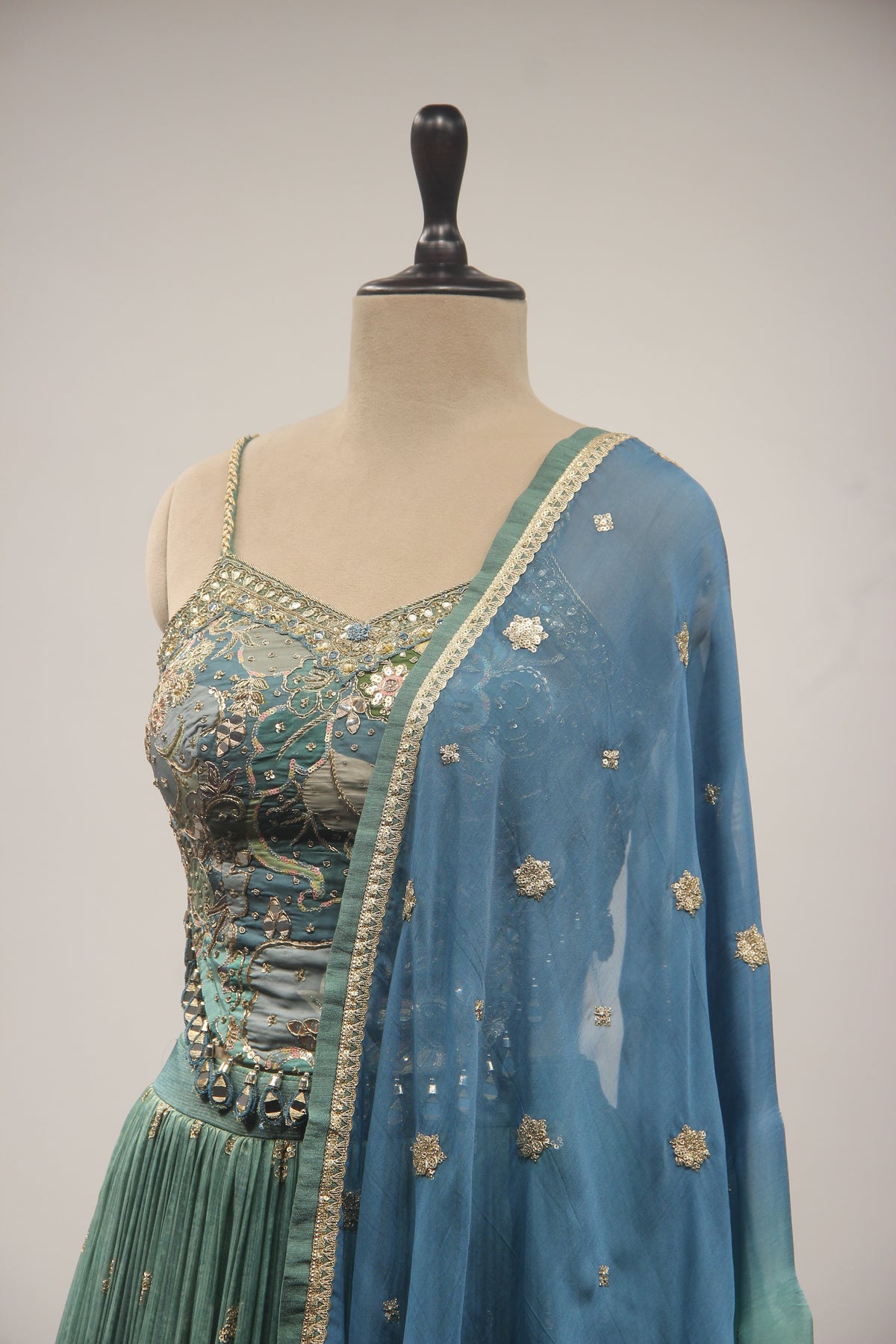 Tissue Lehenga with Printed & Sequin Handwork Corset Blouse