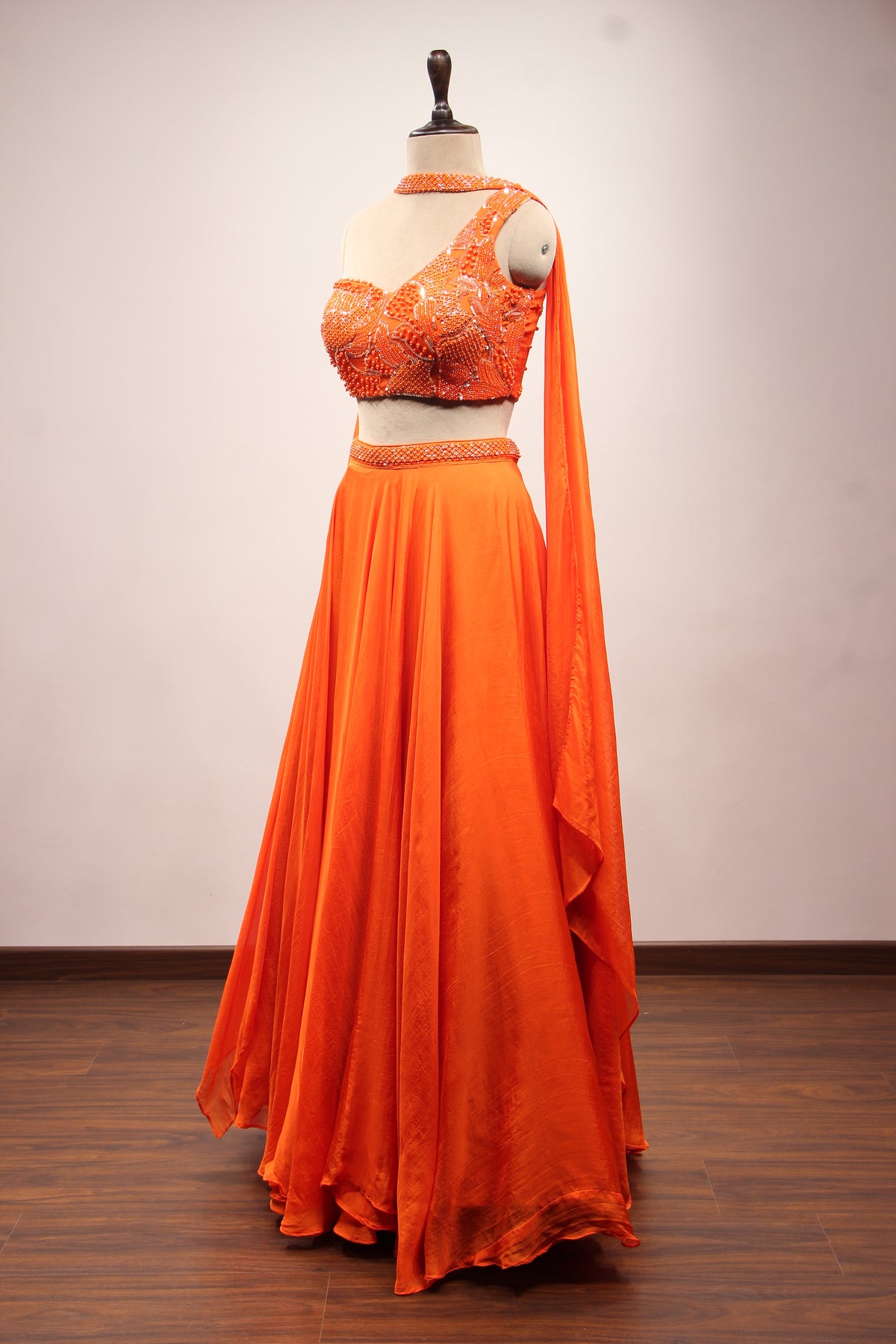 Organza Lehenga with Bead & Sequin Handwork Crop Top