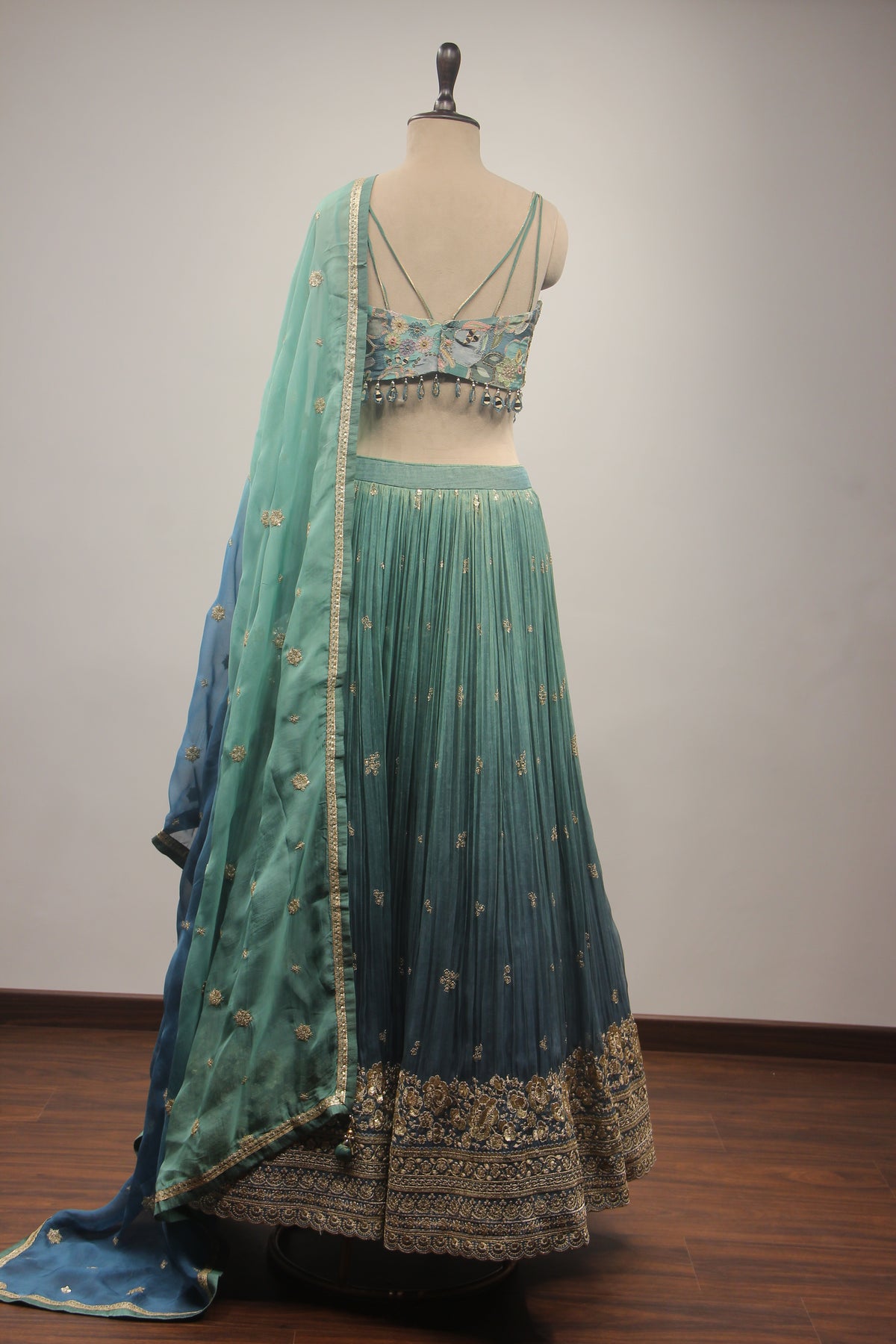 Tissue Lehenga with Printed & Sequin Handwork Corset Blouse