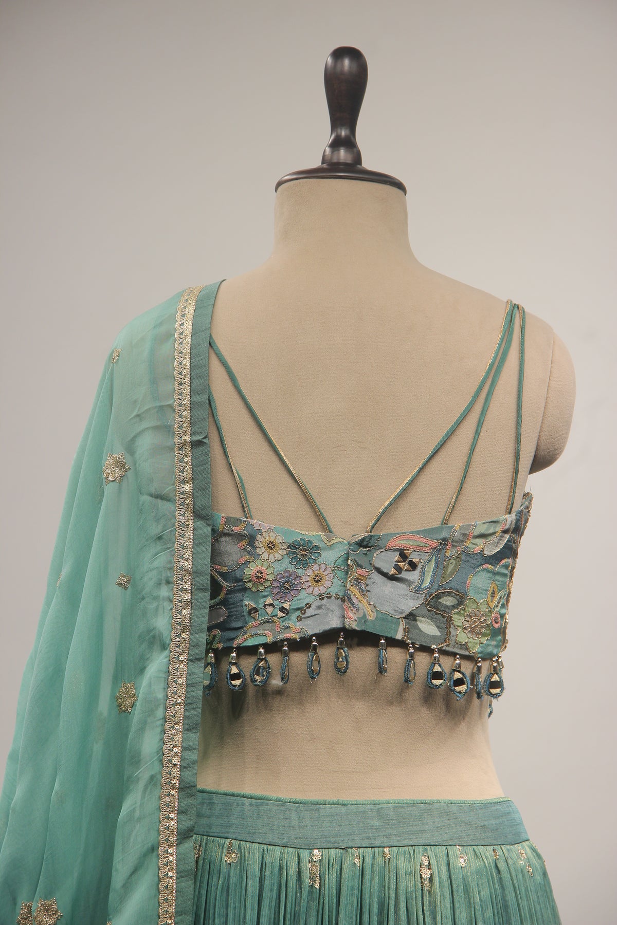 Tissue Lehenga with Printed & Sequin Handwork Corset Blouse