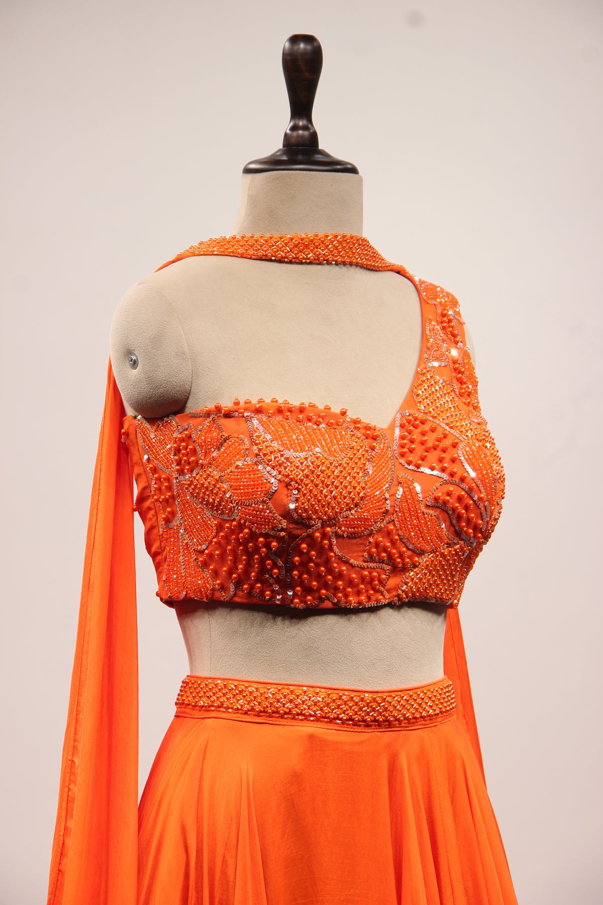 Organza Lehenga with Bead & Sequin Handwork Crop Top