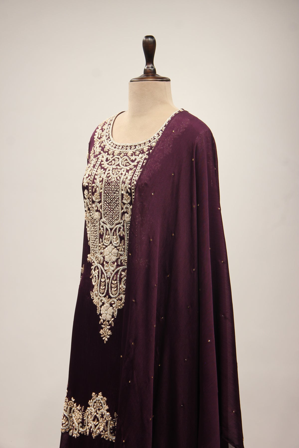 Crepe Sharara with Cut Dana & Bead Handwork, Full Sleeves