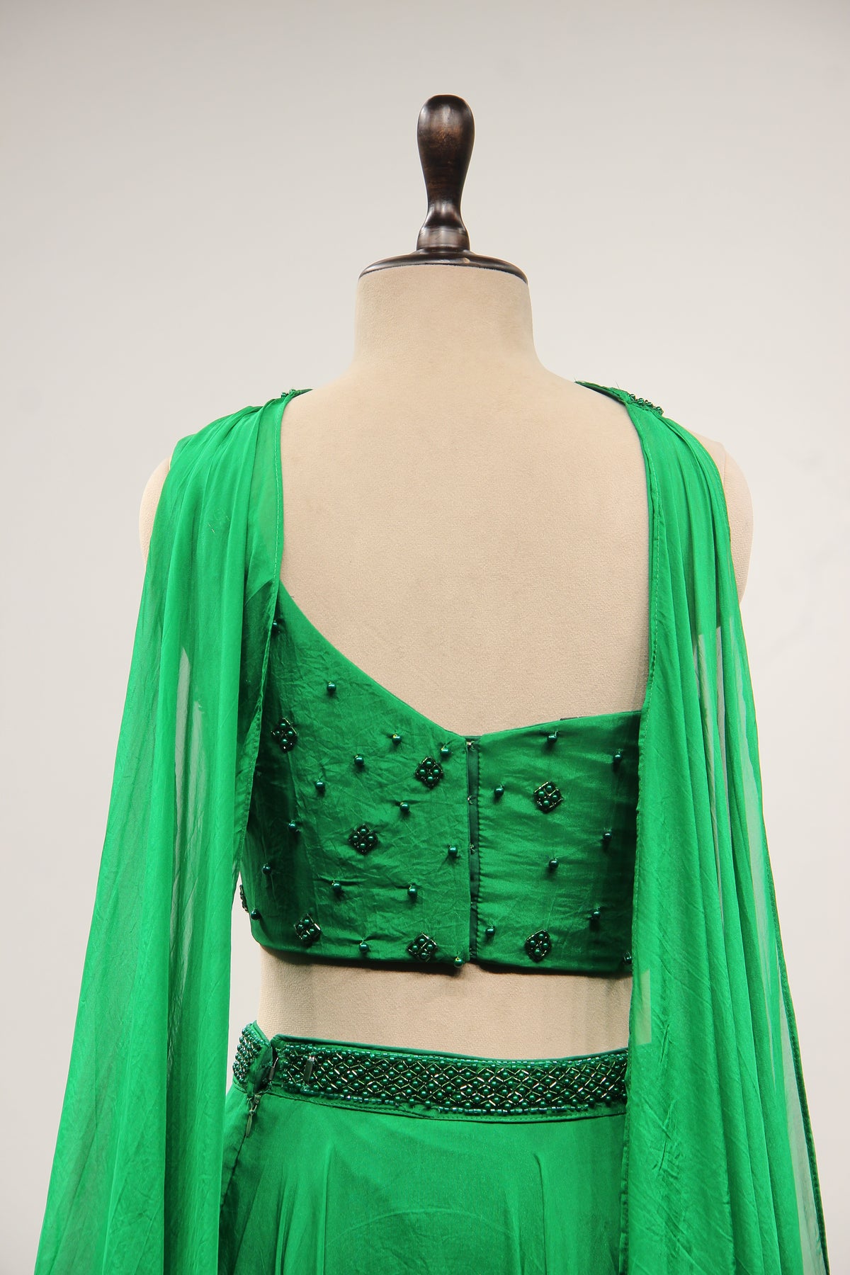 Organza Lehenga with Bead & Sequin Handwork Crop Top