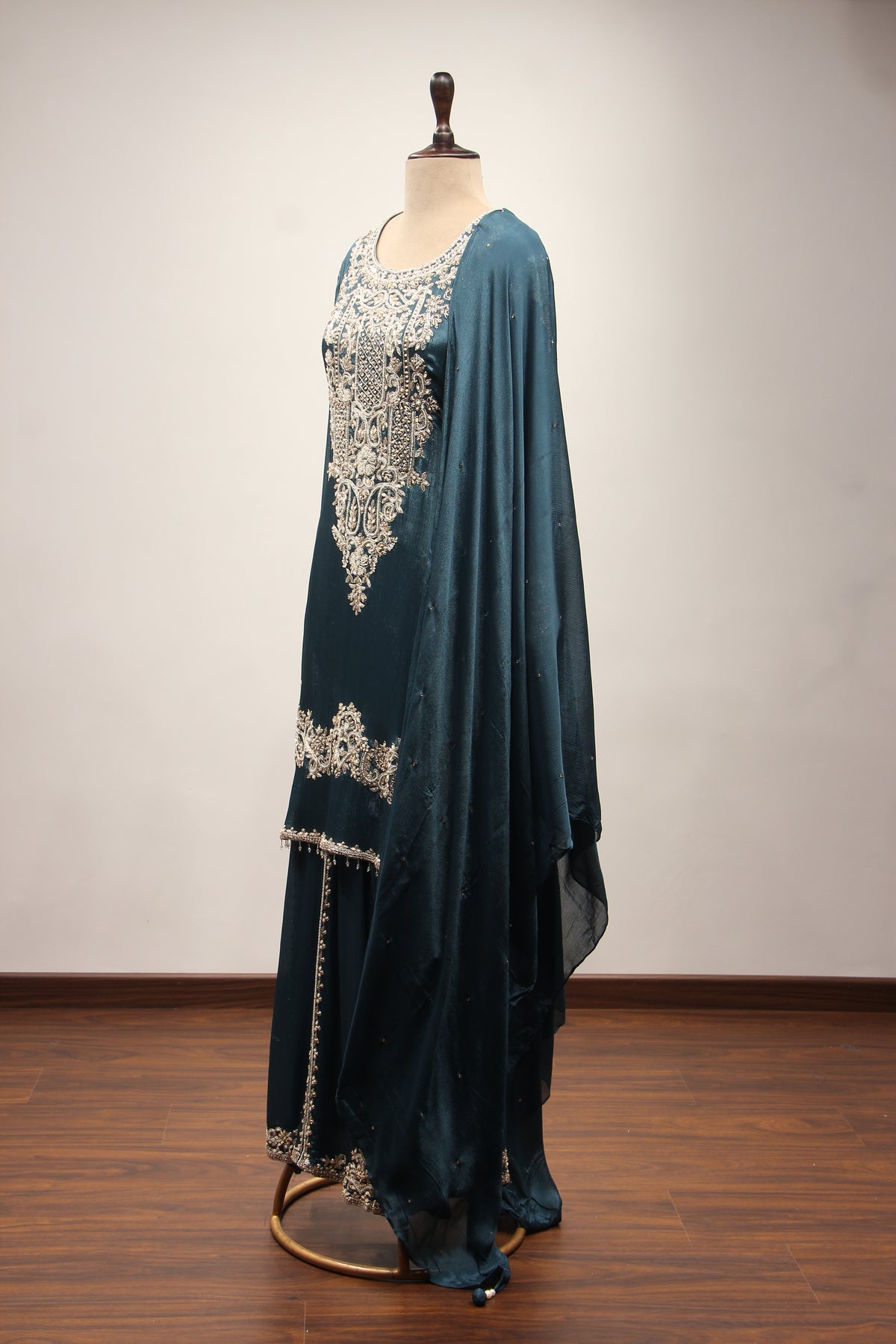 Crepe Sharara with Cut Dana & Bead Handwork, Full Sleeves