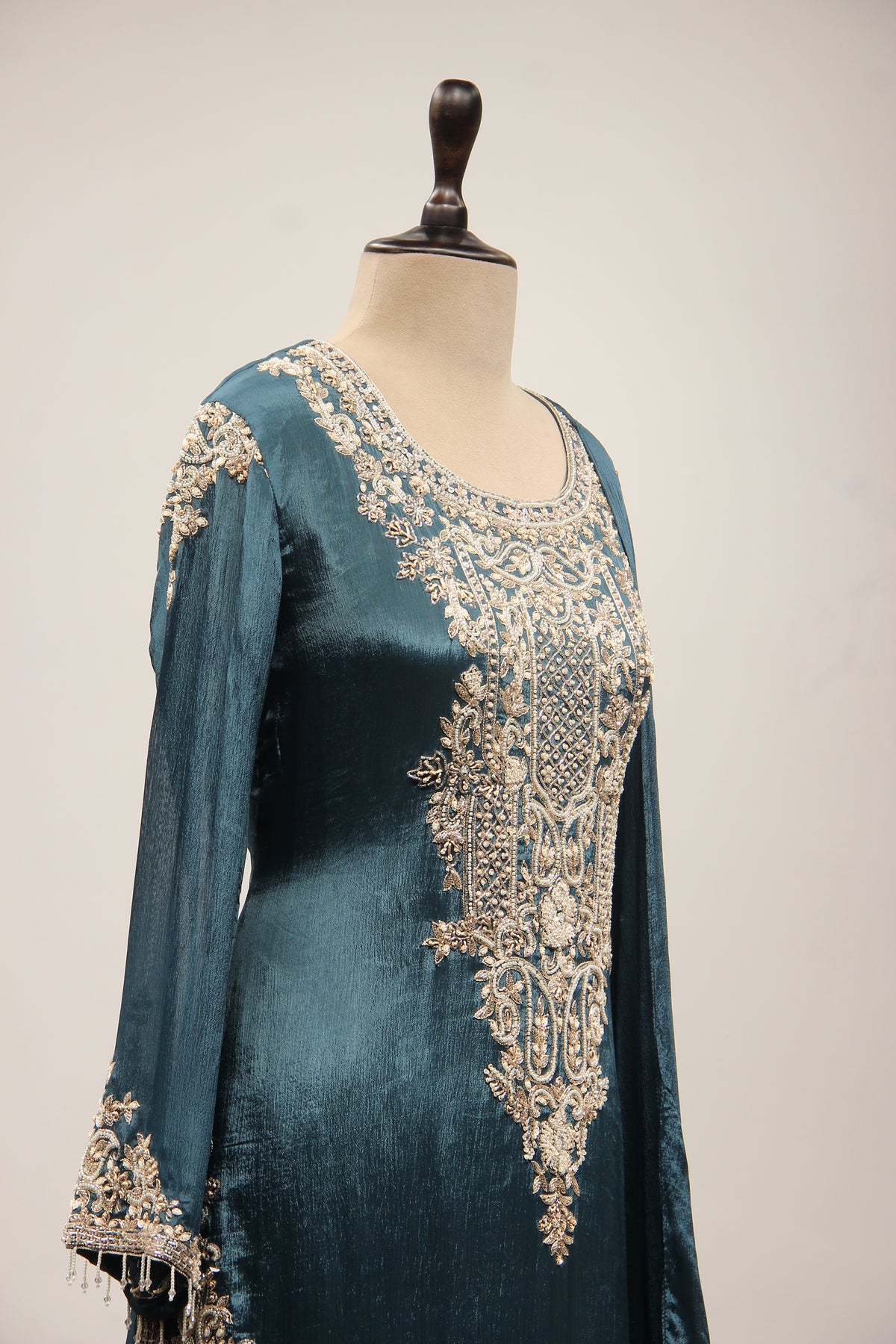 Crepe Sharara with Cut Dana & Bead Handwork, Full Sleeves
