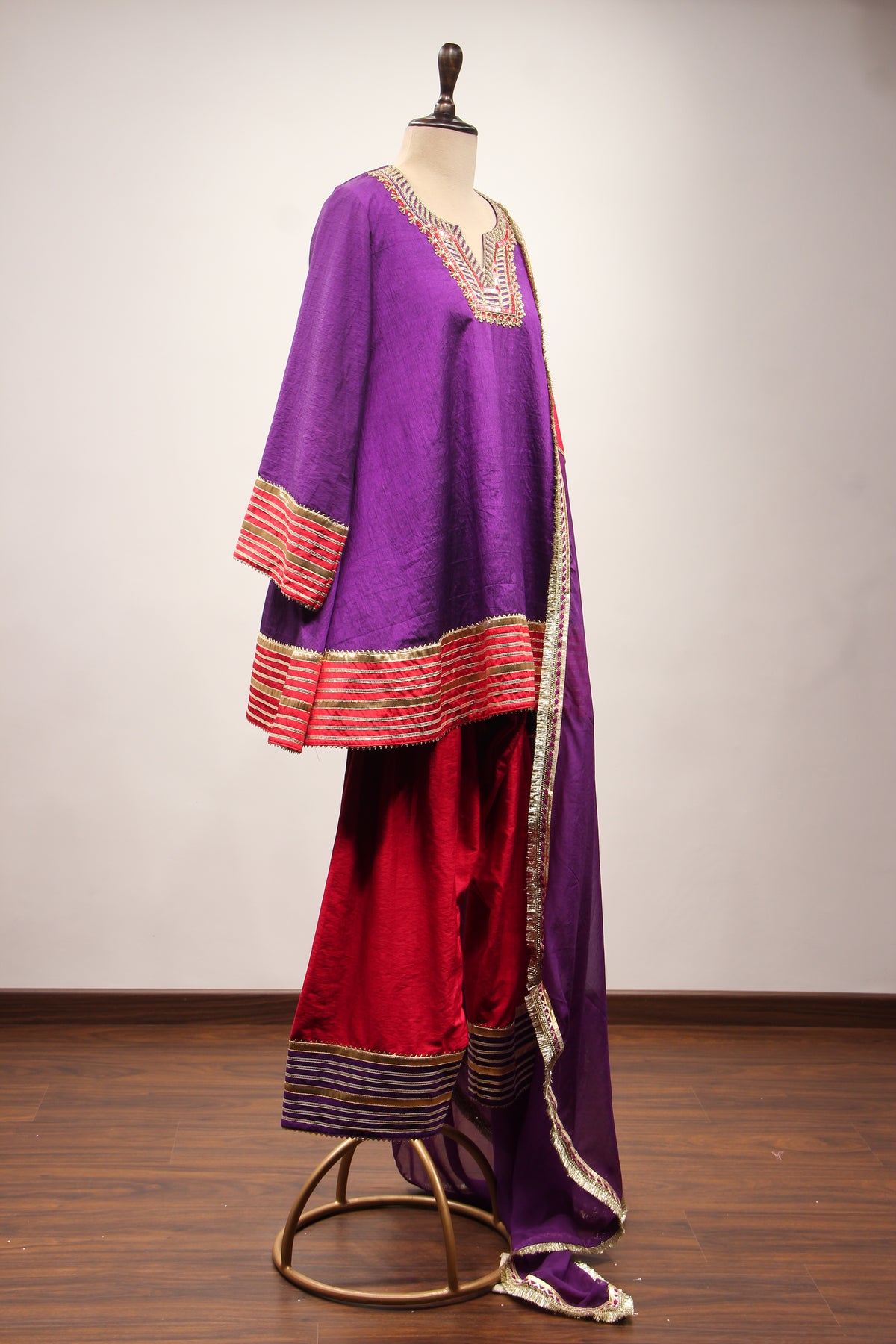 Purple Dupion Peplum Suit with Hand Embroidery & Gota Patti Handwork – other side view